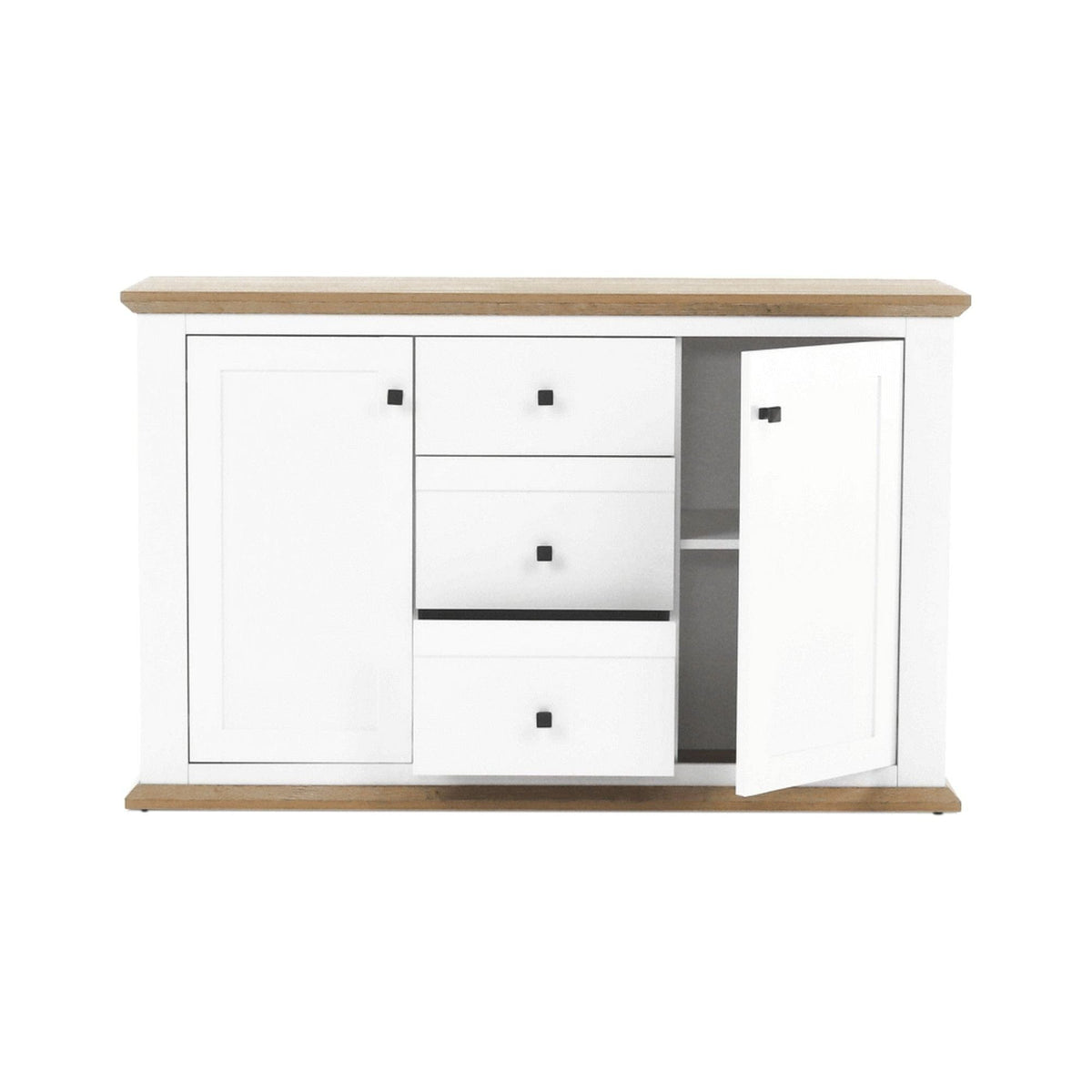 Comoda LEON MZ11, DTD laminat, alb/stejar grand, 140x45x87 cm