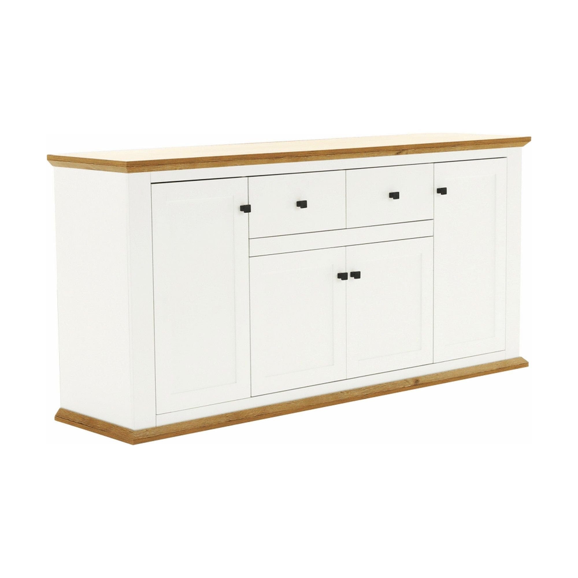 Comoda LEON MZ9, alb, stejar grand, PAL laminat/metal, 180x45x87 cm