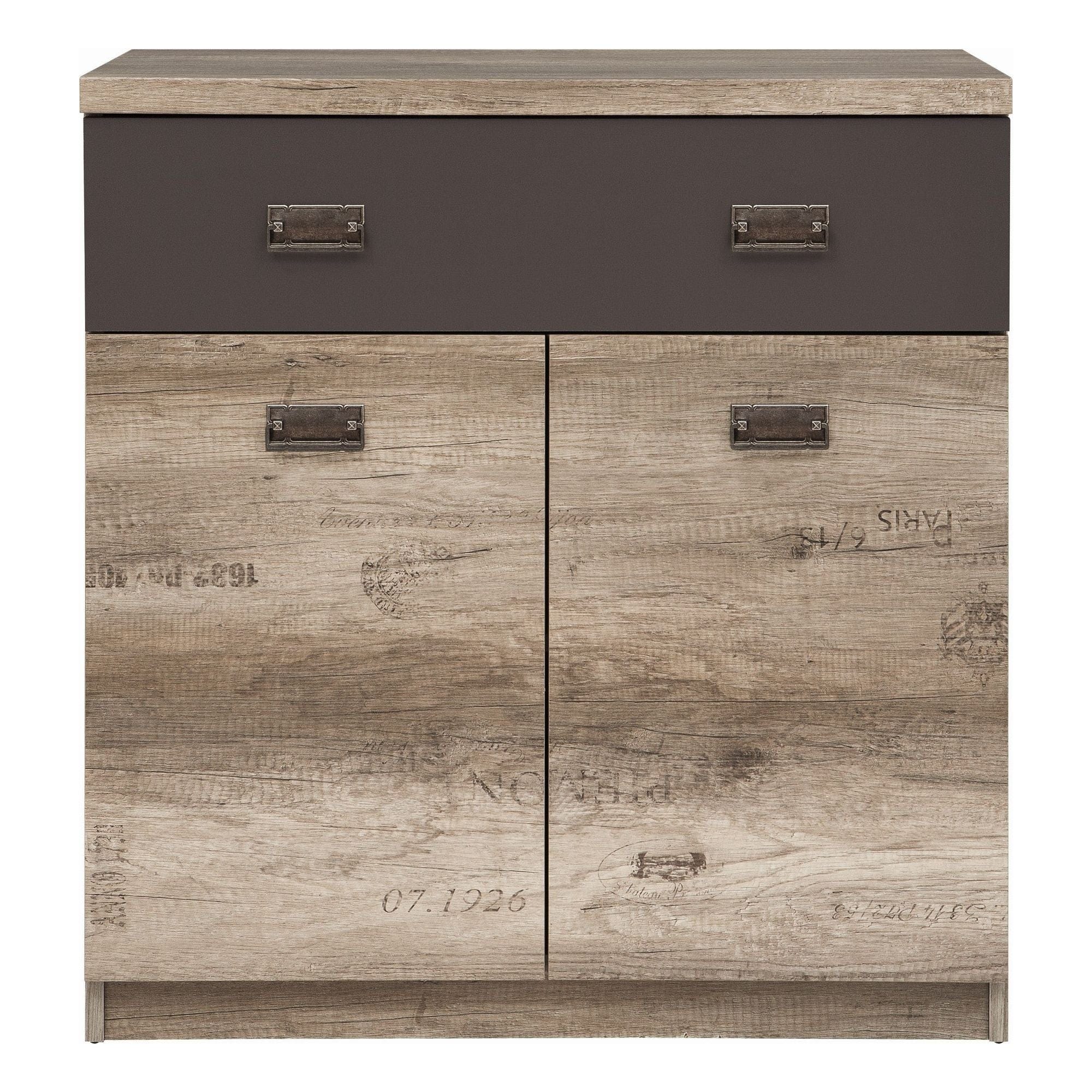 Comoda Malcolm KOM2D1S, stejar canyon/gri inchis, PAL, 80x40x88 cm