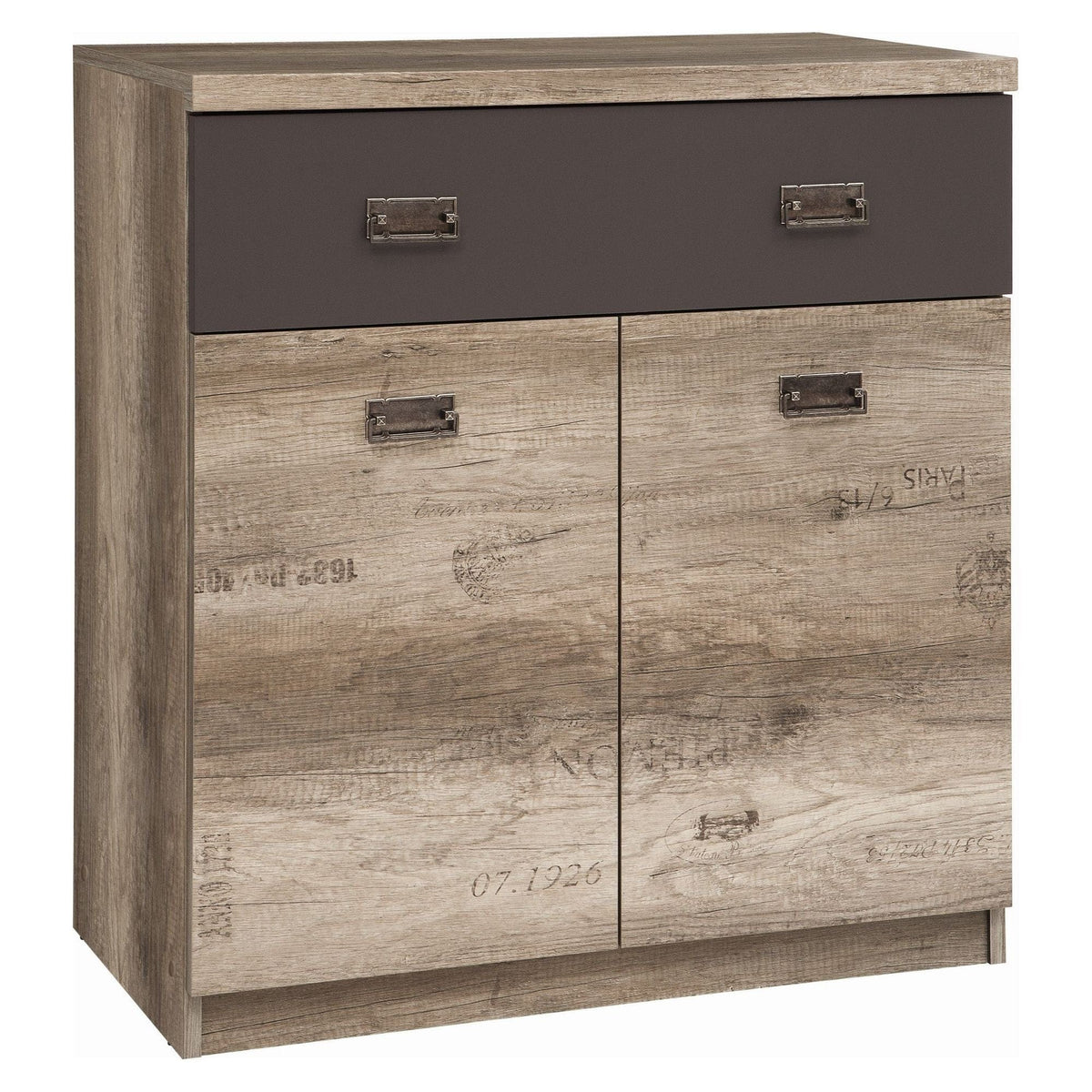 Comoda Malcolm KOM2D1S, stejar canyon/gri inchis, PAL, 80x40x88 cm