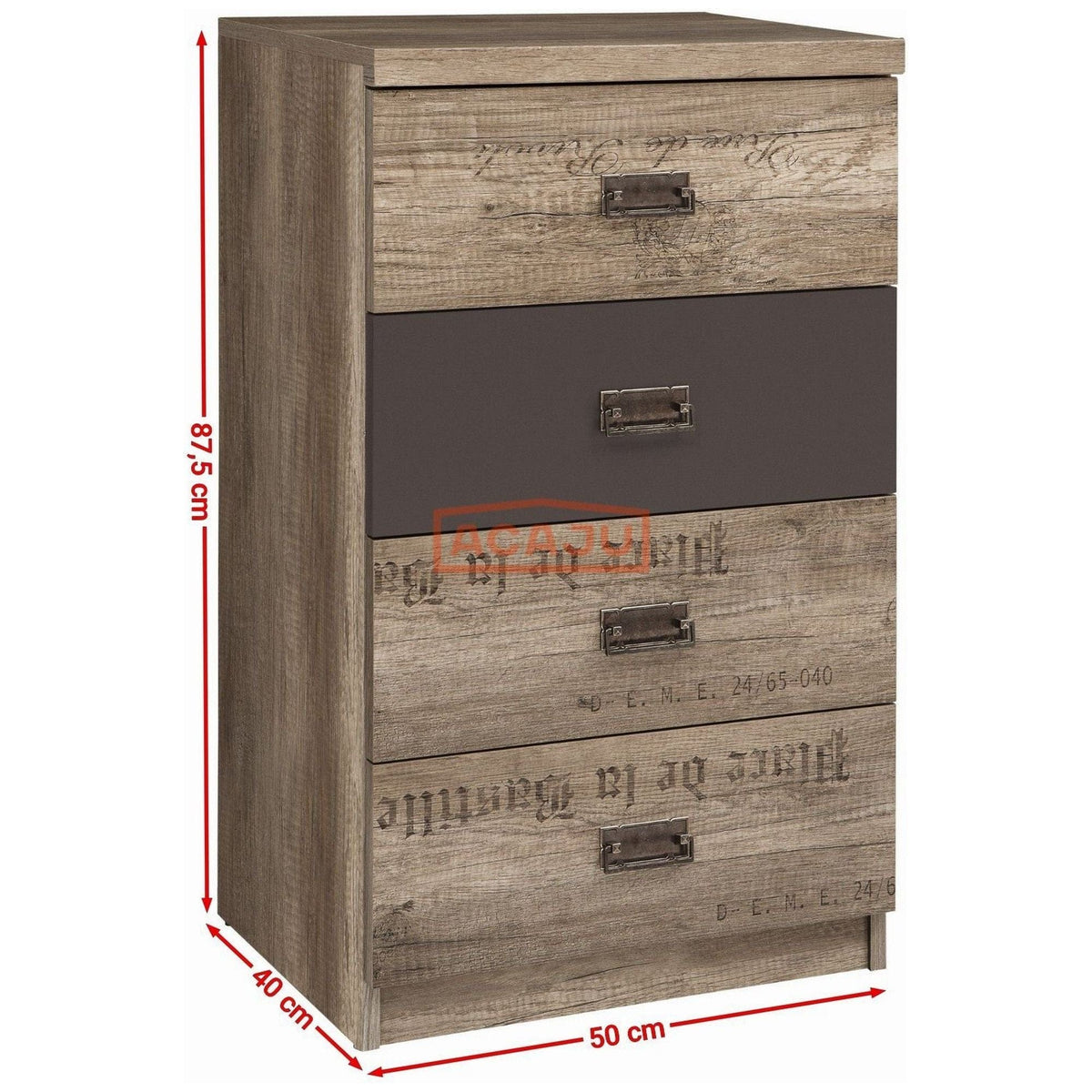 Comoda Malcolm, stejar canyon/gri inchis, PAL, 50x40x88 cm