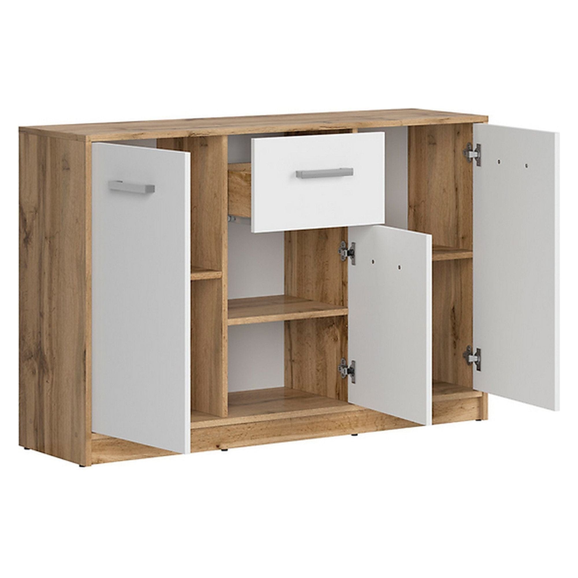 Comoda Matos, stejar wotan/alb, PAL, 119x34x79 cm