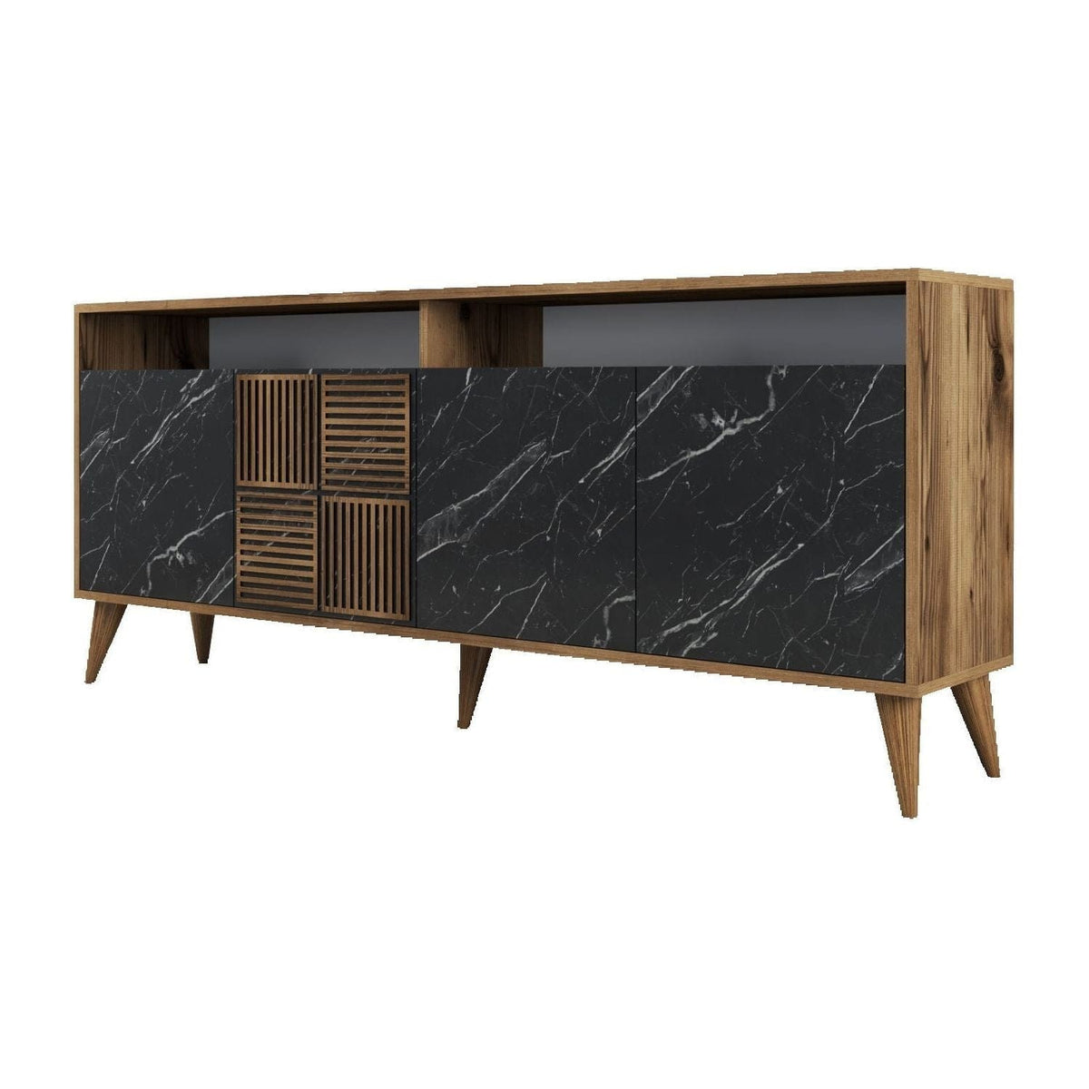 Comoda Milan, nuc/negru, PAL melaminat/plastic, 180x35x79 cm
