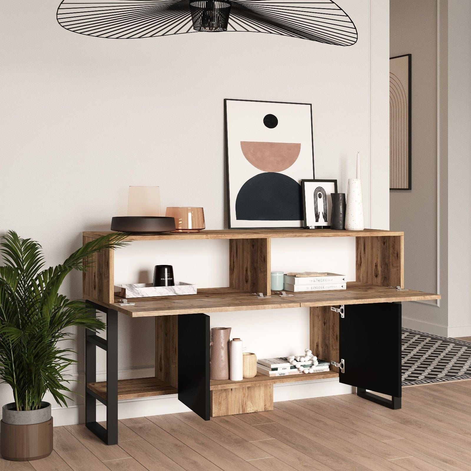 Comoda ML25 - A, pin atlantic/negru, PAL melaminat/metal, 139x43x84 cm