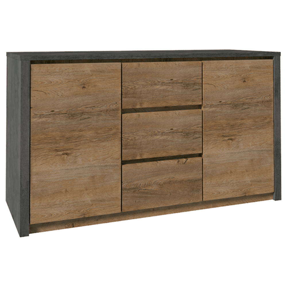 Comoda MONTANA K2DP, stejar lefkas inchis/gri, PAL melaminat, 140x43x80 cm