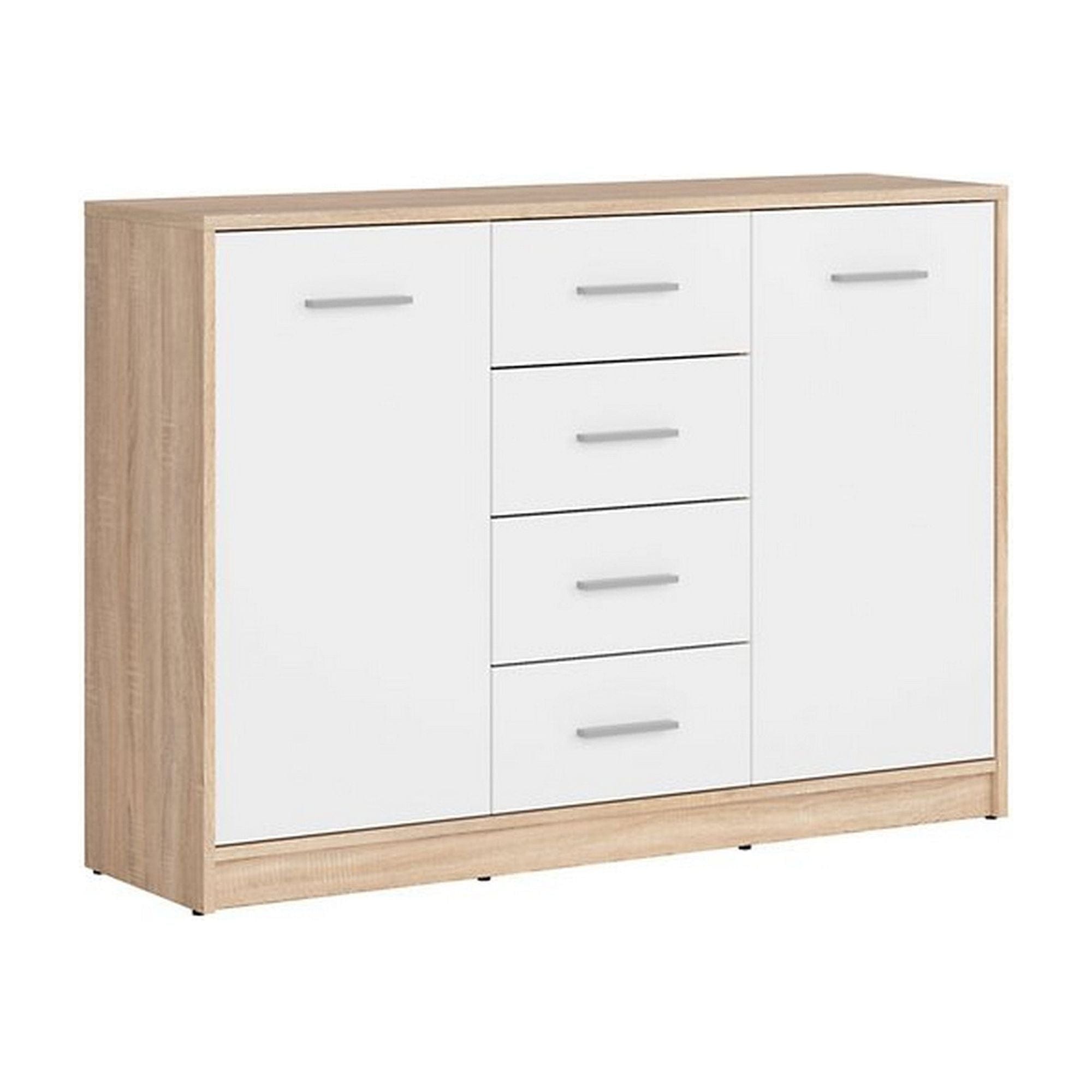 Comoda NEPO PLUS, alb/stejar sonoma, PAL laminat, 119x34x84 cm
