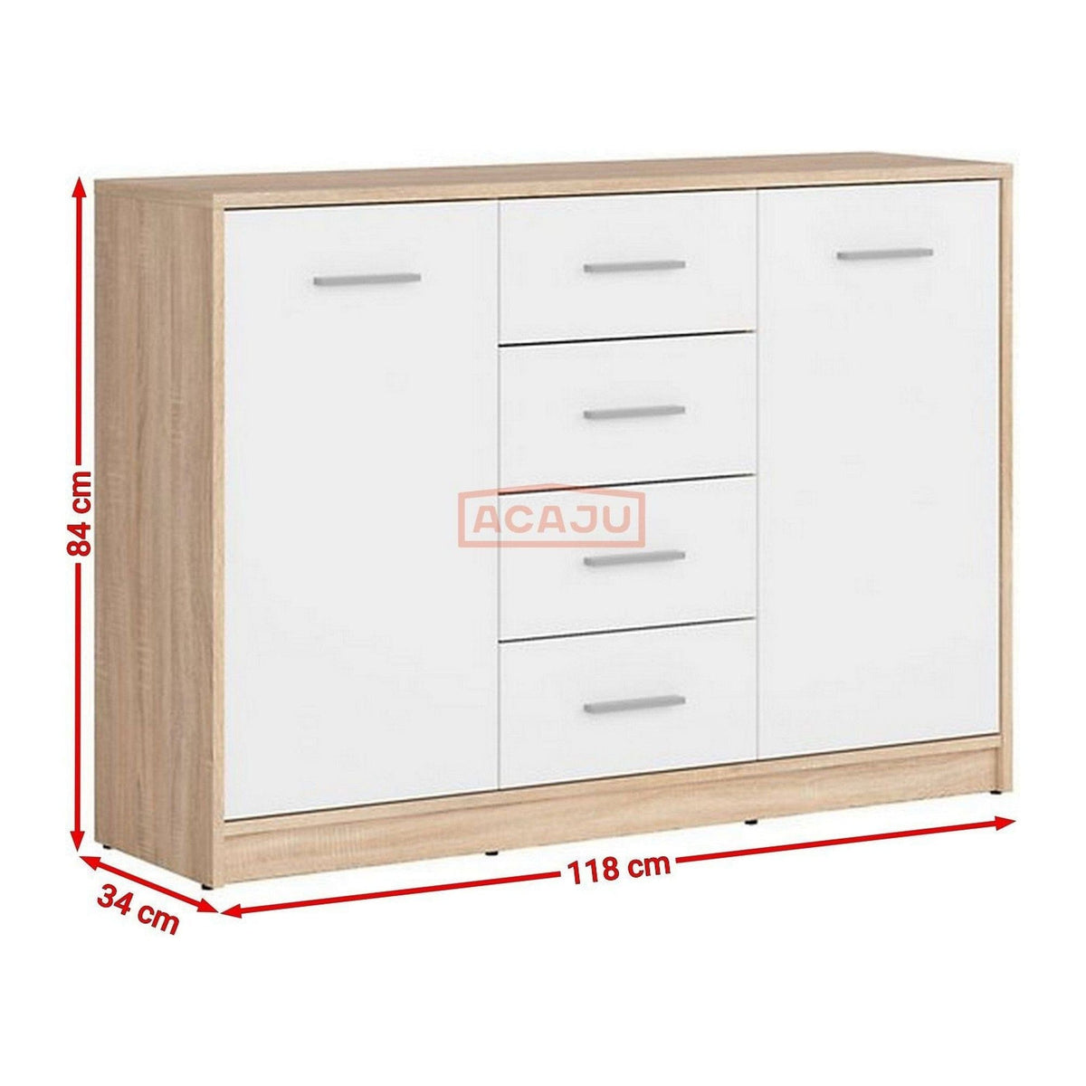 Comoda NEPO PLUS, alb/stejar sonoma, PAL laminat, 119x34x84 cm