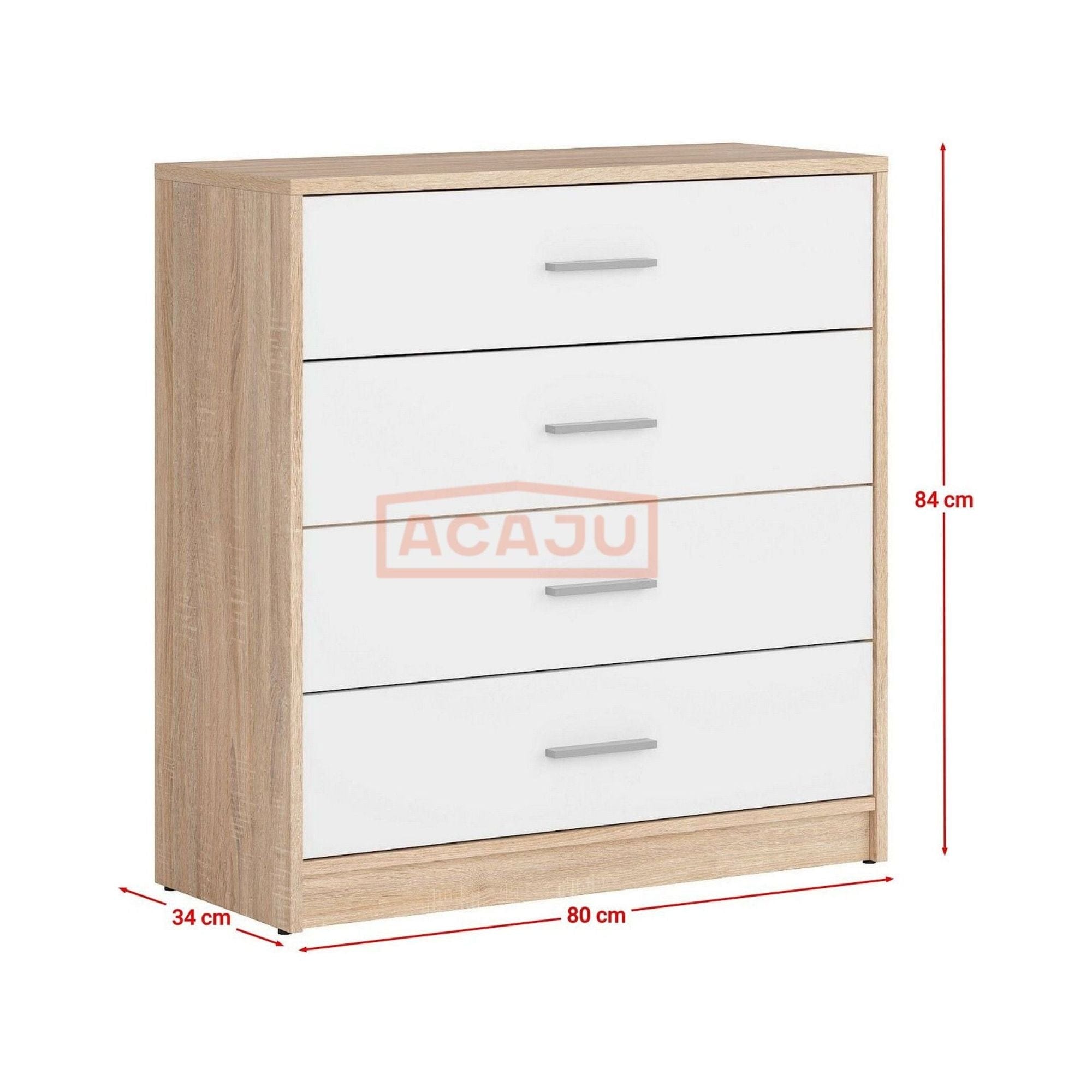 Comoda NEPO PLUS, alb/stejar sonoma, PAL laminat, 80x34x84 cm