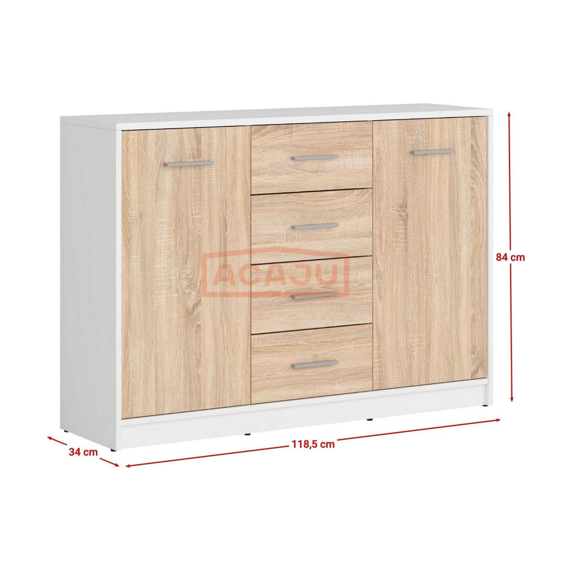 Comoda NEPO PLUS, stejar sonoma/alb, PAL, 119x34x84 cm