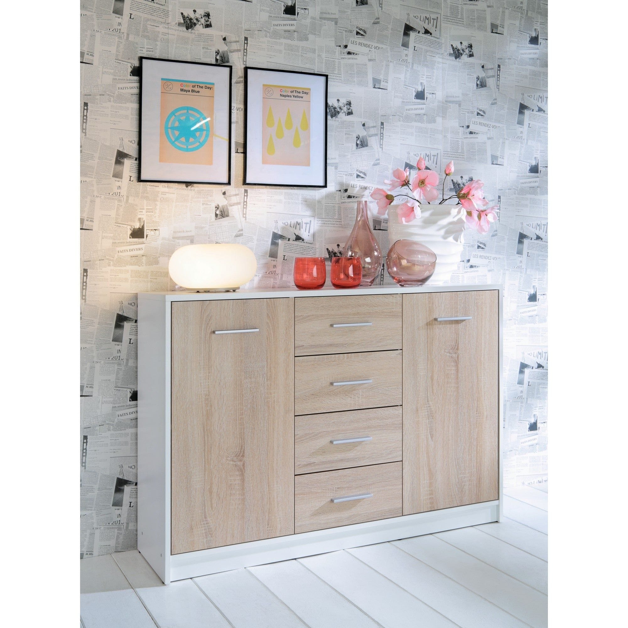 Comoda NEPO PLUS, stejar sonoma/alb, PAL, 119x34x84 cm