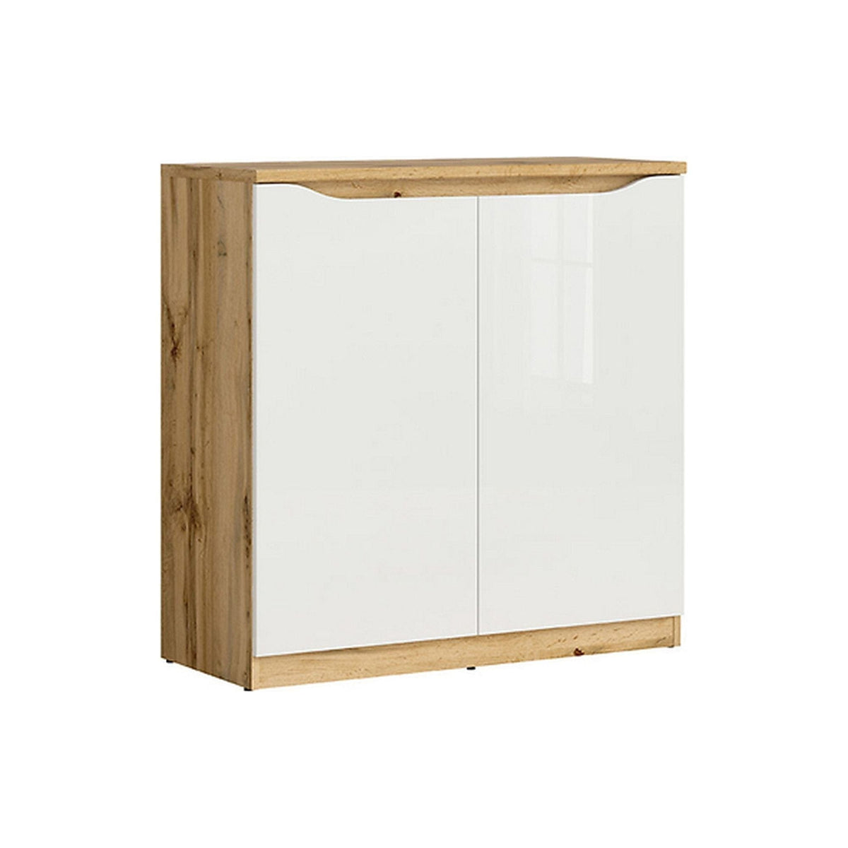 Comoda NUIS, alb lucios/stejar, 90x40x92 cm