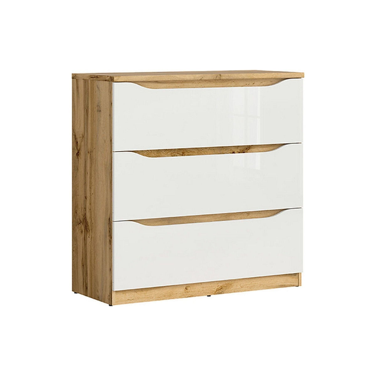 Comoda NUIS, stejar/alb lucios, 90x40x92 cm