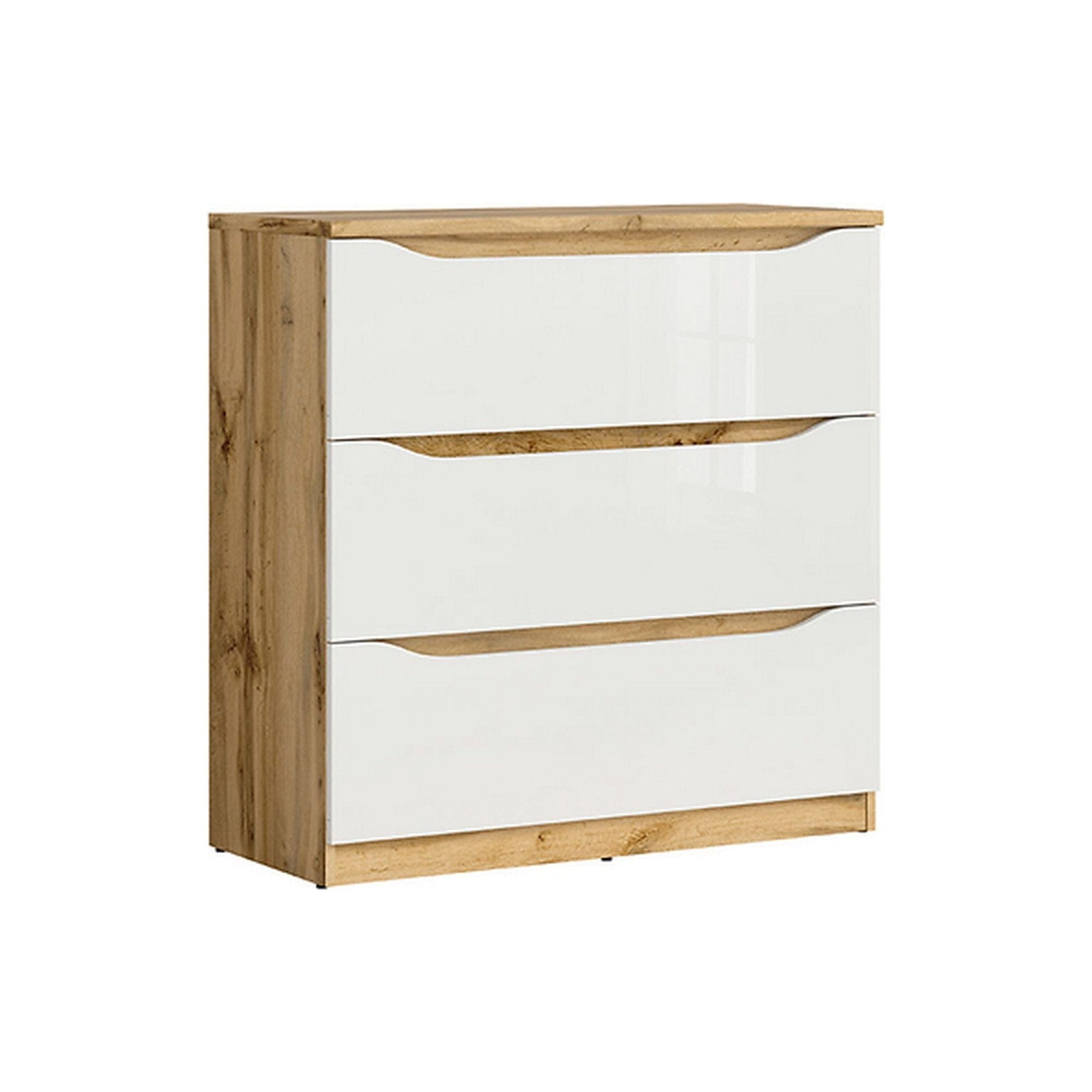 Comoda NUIS, stejar/alb lucios, 90x40x92 cm