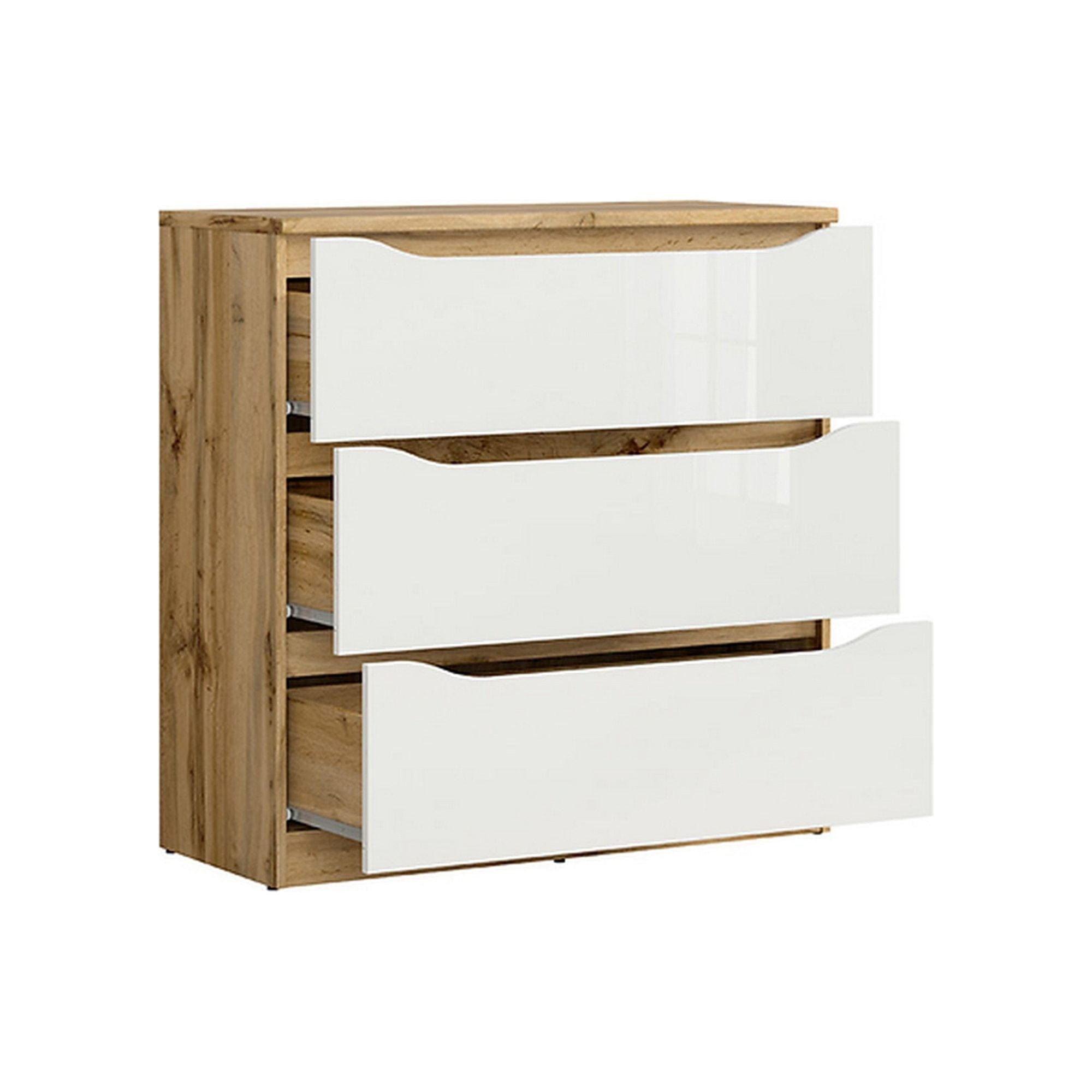 Comoda NUIS, stejar/alb lucios, 90x40x92 cm