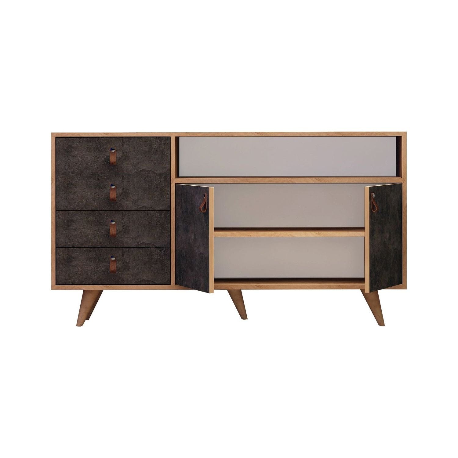 Comoda Pagina, stejar/gri ciment inchis, PAL melaminat, 140x40x86 cm