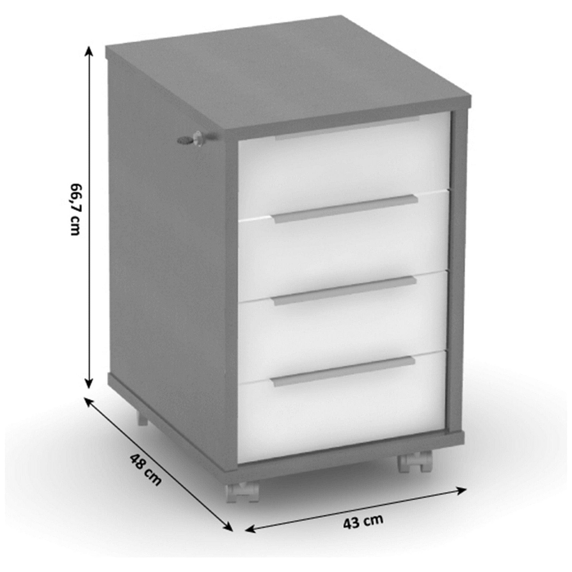 Comoda RIOMA NEW TYP 30, gri grafit/alb, PAL laminat/metal, 43x48x67 cm