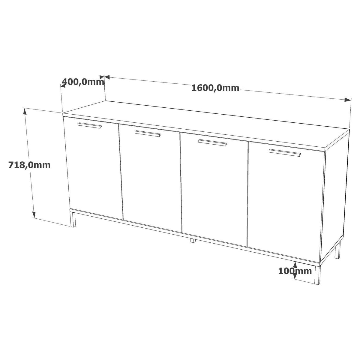 Comoda RL4-AA, gri/stejar, PAL melaminat, 160x40x72 cm