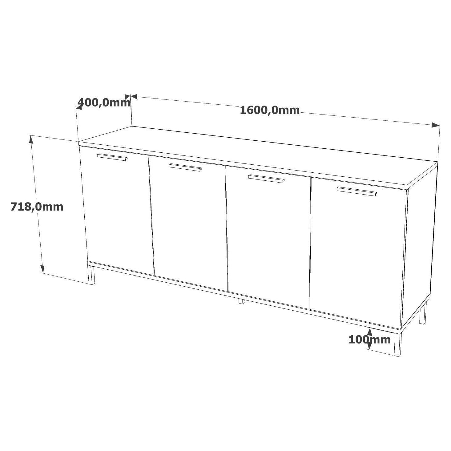 Comoda RL4-AA, gri/stejar, PAL melaminat, 160x40x72 cm