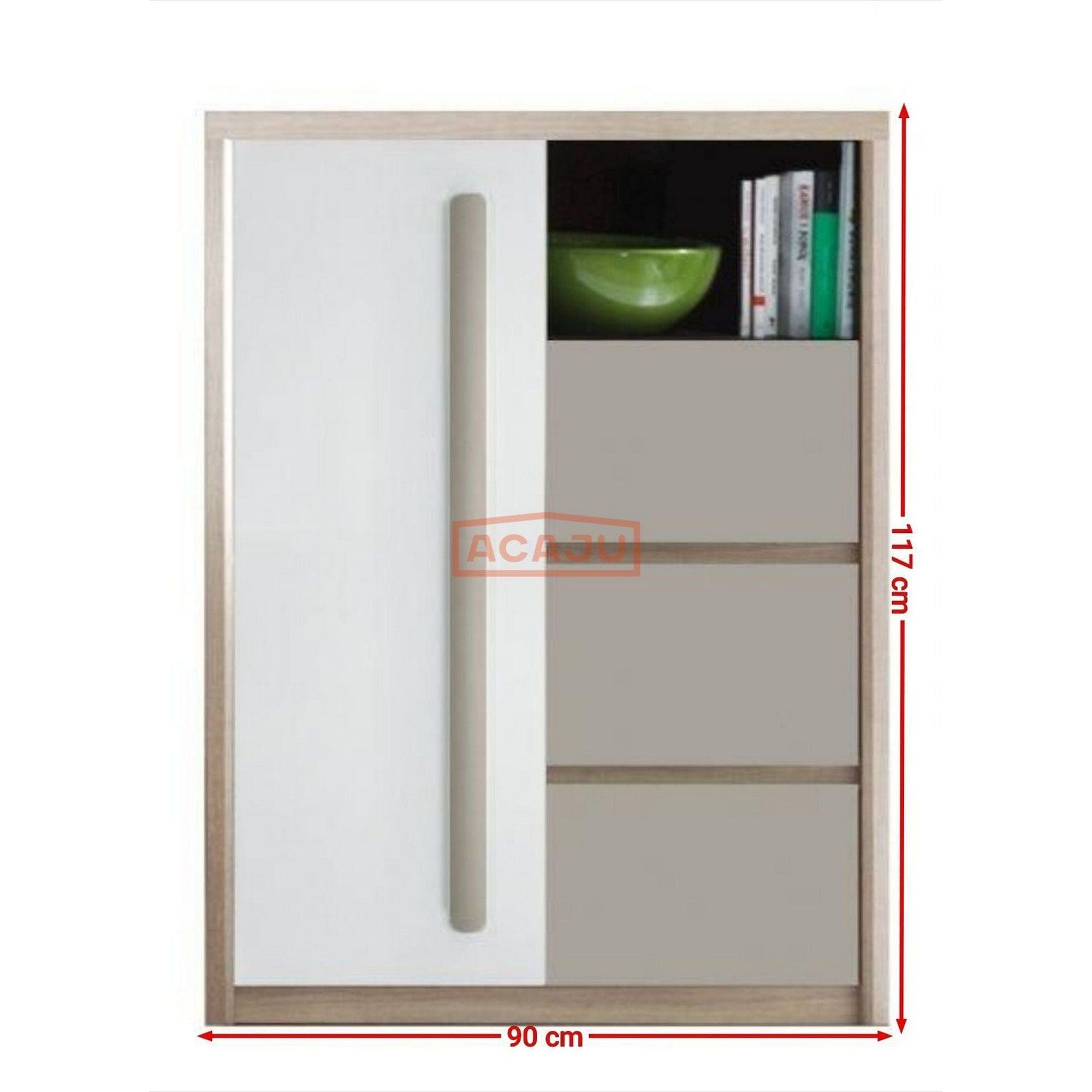 Comoda ROMA 8, stejar Ferrara/alb lucios/gri mat, PAL/PVC, 90x43x117 cm