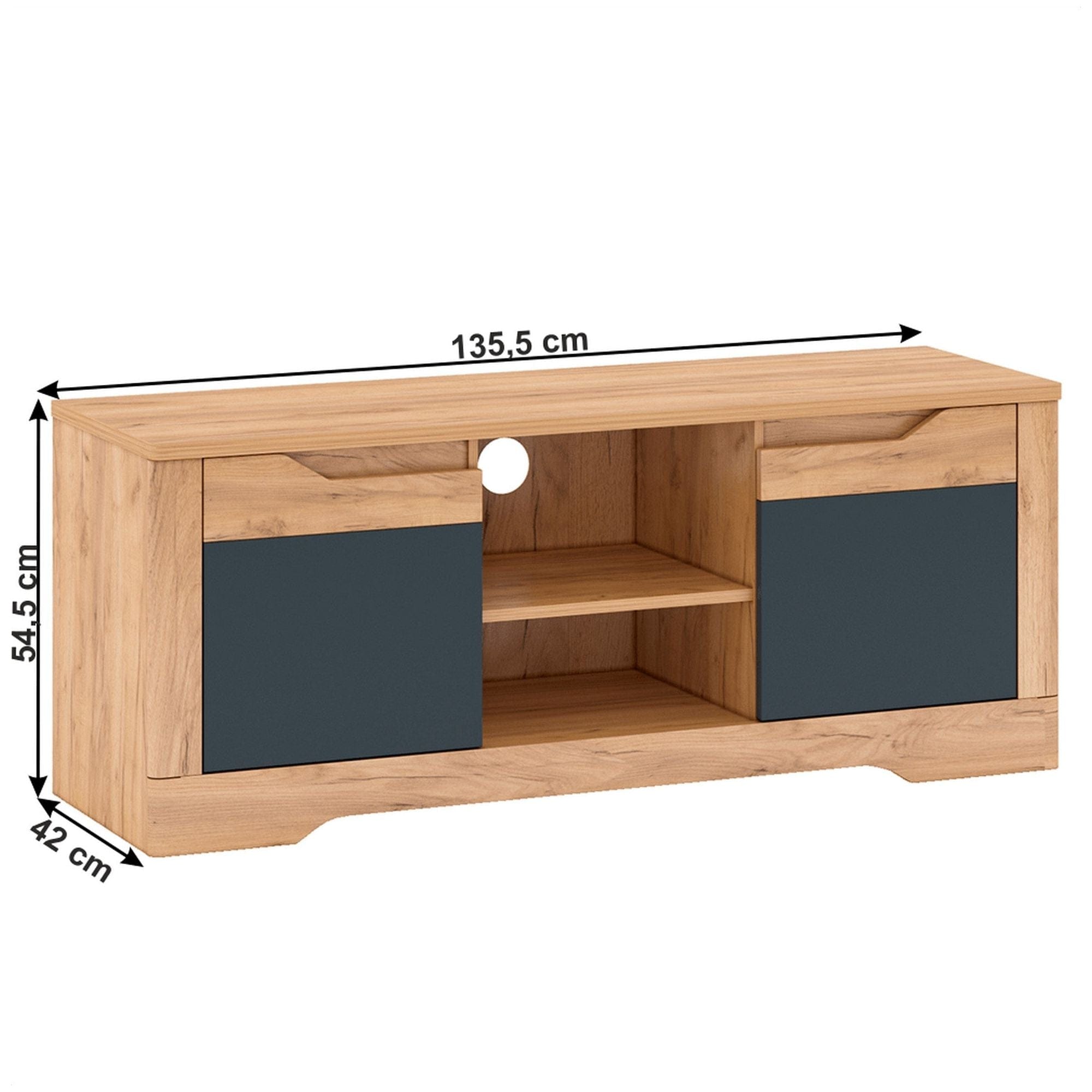 Comoda RTV B FIDEL, stejar artisan/gri grafit, 135x42x55 cm