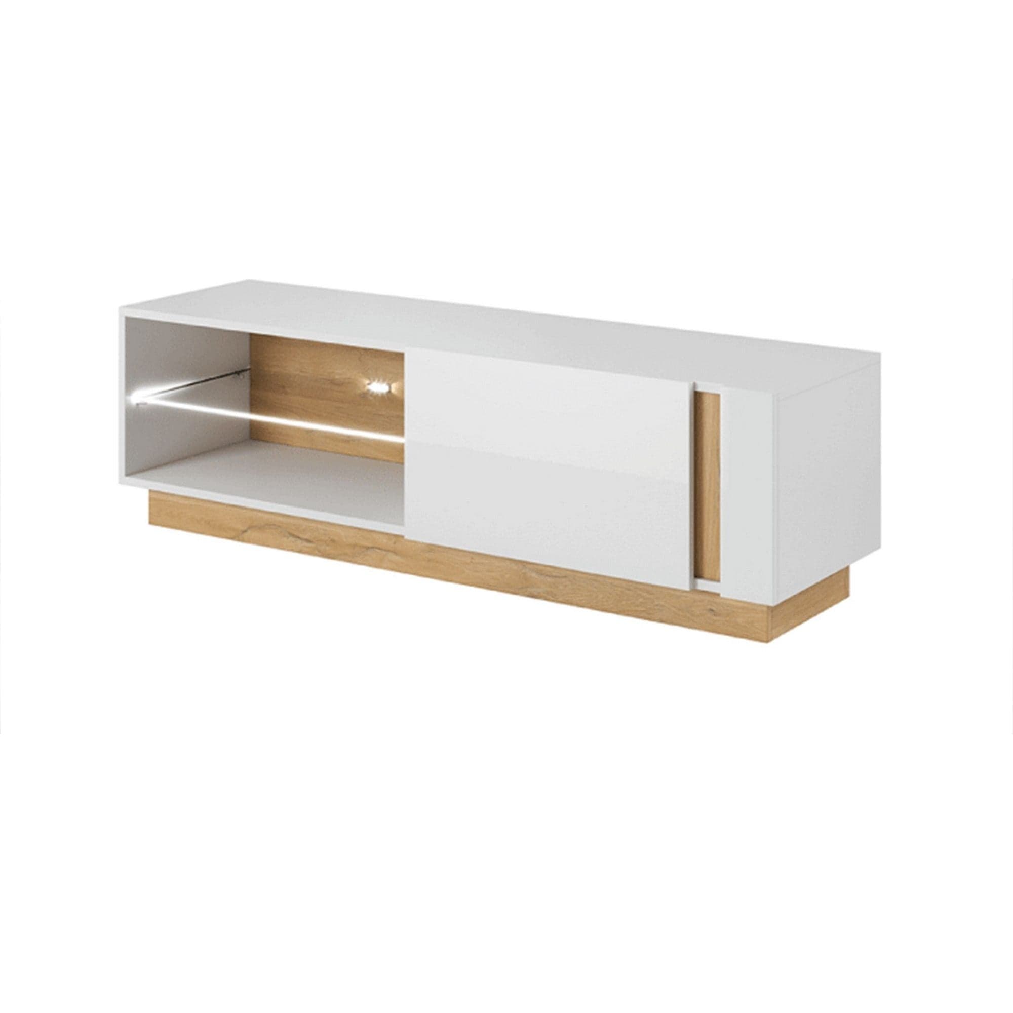 Comoda RTV CITY, stejar grandson/alb lucios, PAL melaminat, 138x40x46 cm