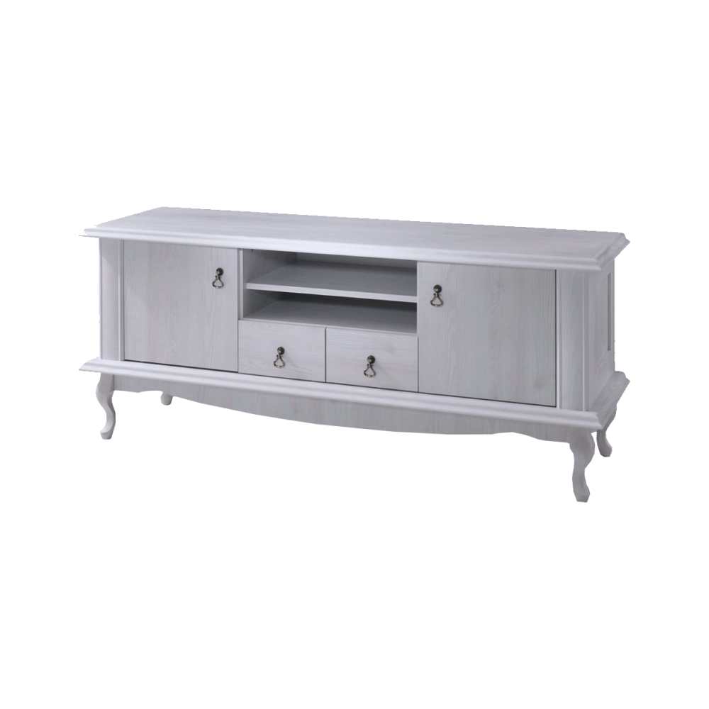 Comoda RTV VILAR DA14, pin alb, DTD laminat/metal, 144x47x60 cm