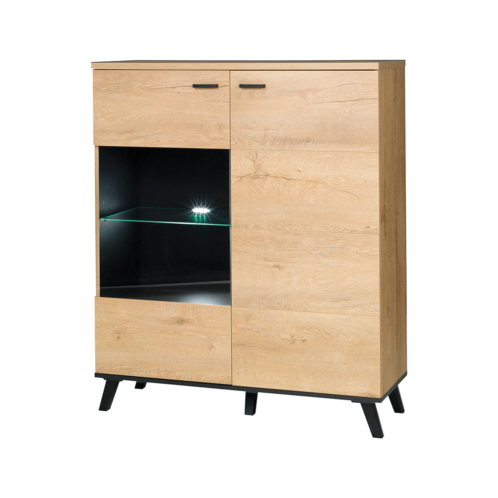 Comoda SIRAN TYP 4, stejar lefkas/negru, DTD laminat/plastic, cu iluminare LED, 101x40x121 cm