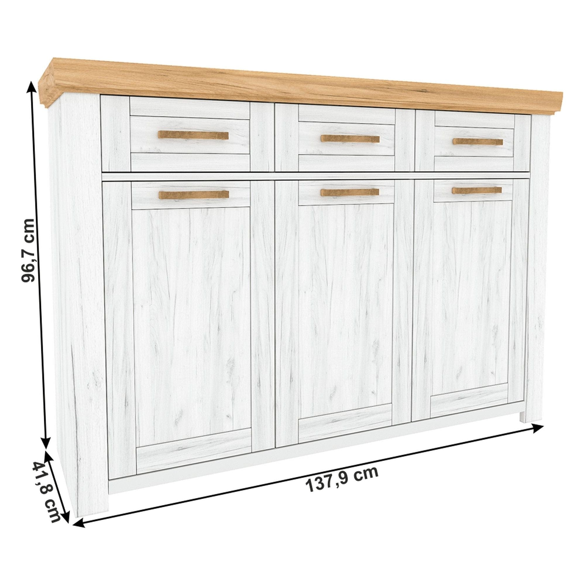 Comoda SUDBURY G, stejar craft auriu/stejar craft alb, DTD laminat, 138x42x97 cm