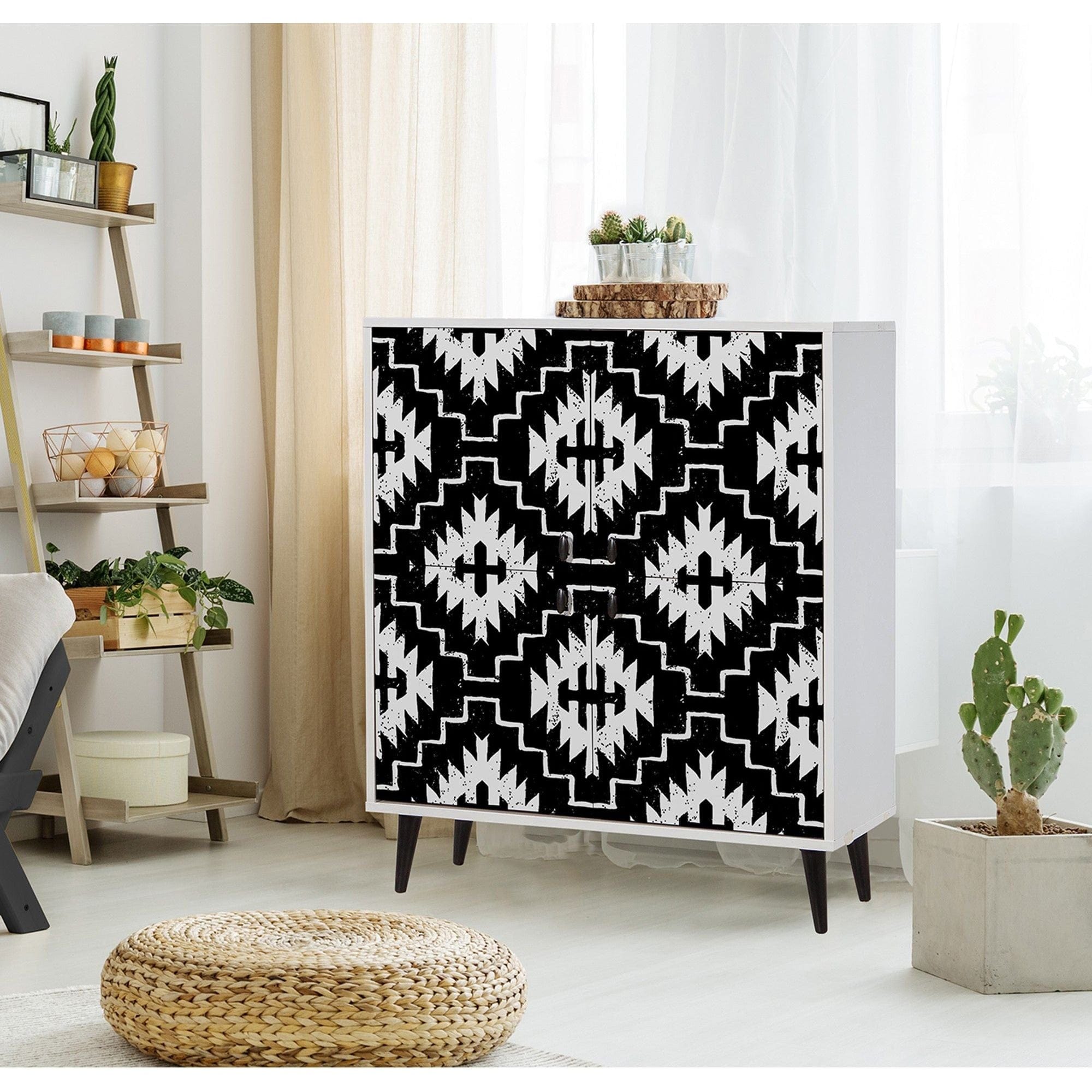 Comoda Swan, alb/negru, PAL melaminat, 95x36x111 cm