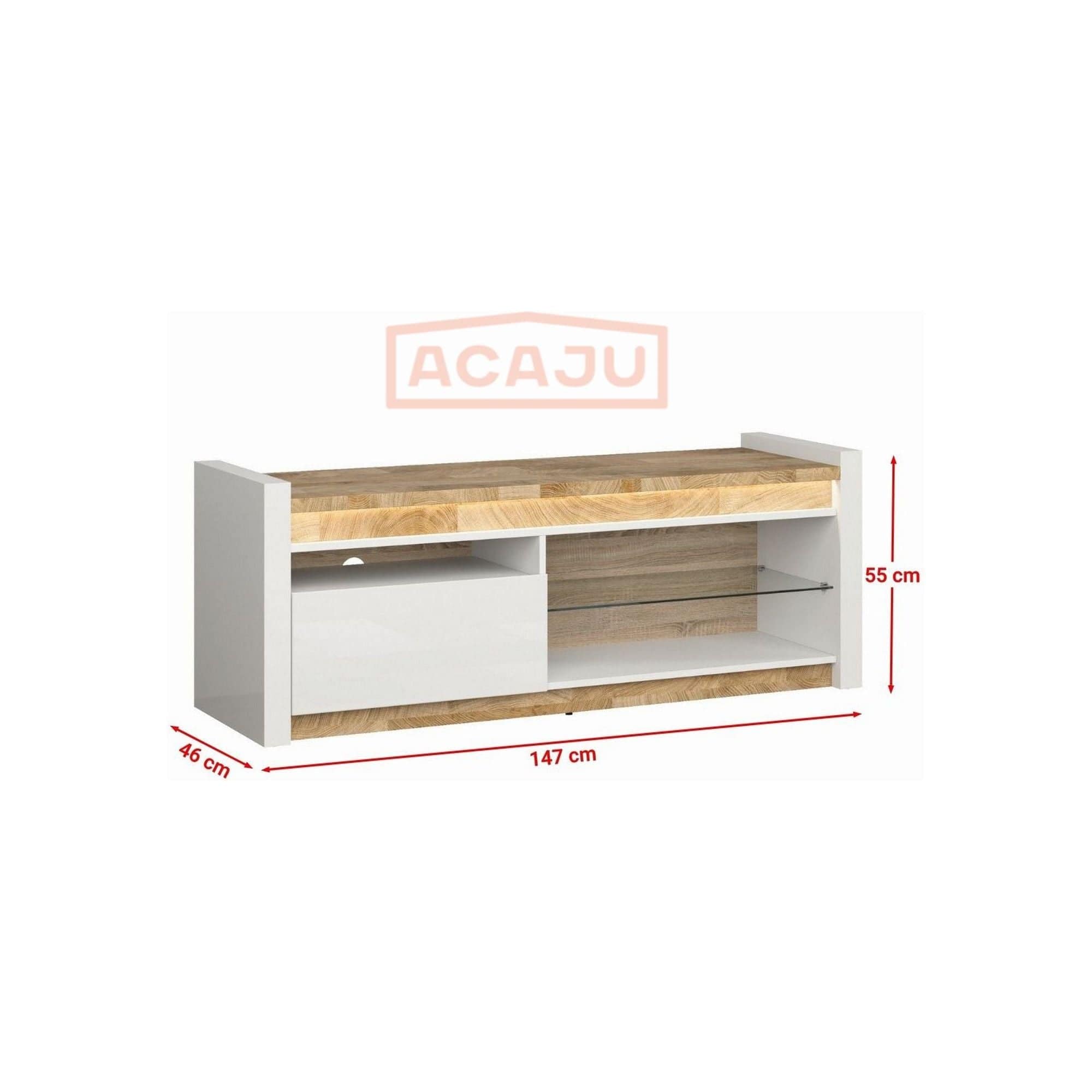 Comoda TV ALAMEDA, alb/stejar, PAL, 147x46x55 cm