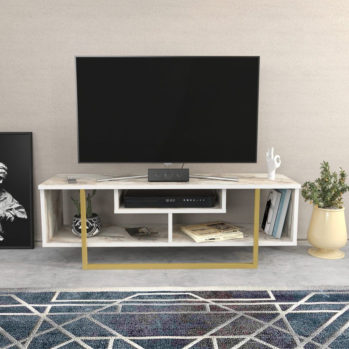 Comoda TV ASAL 120, bej/alb, PAL melaminat, 120x35x40 cm