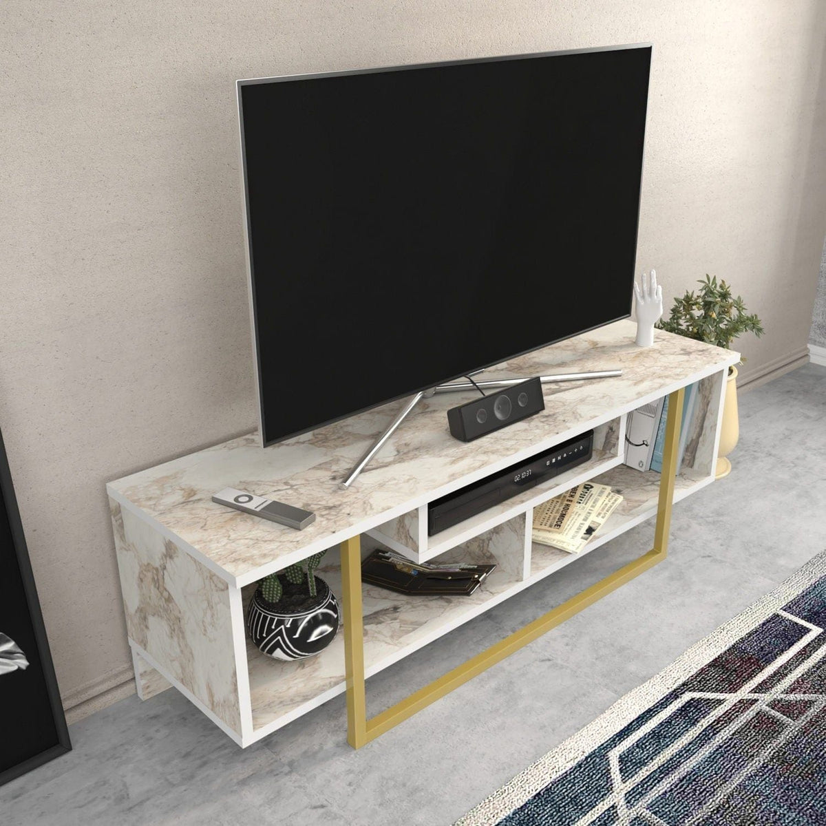 Comoda TV ASAL 120, bej/alb, PAL melaminat, 120x35x40 cm