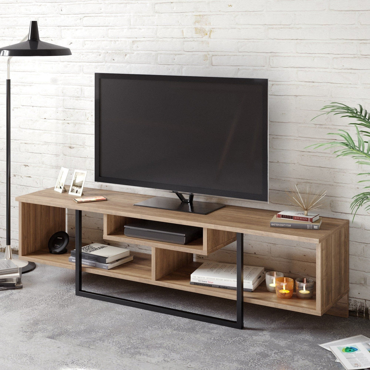 Comoda TV Asal, nuc/negru, PAL melaminat, 150x35x40 cm