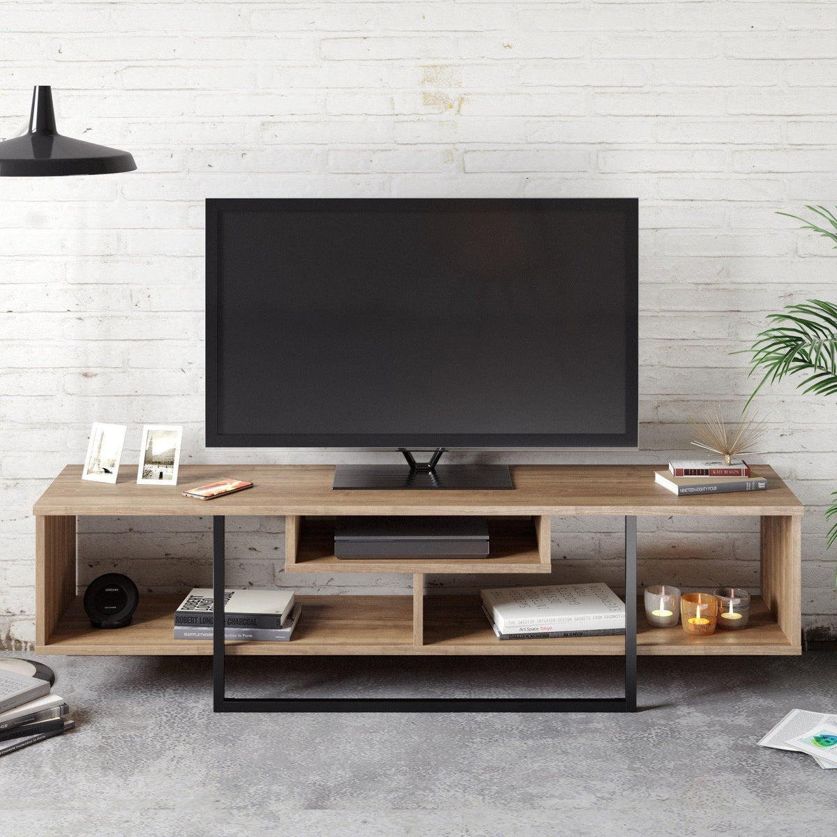 Comoda TV Asal, nuc/negru, PAL melaminat, 150x35x40 cm