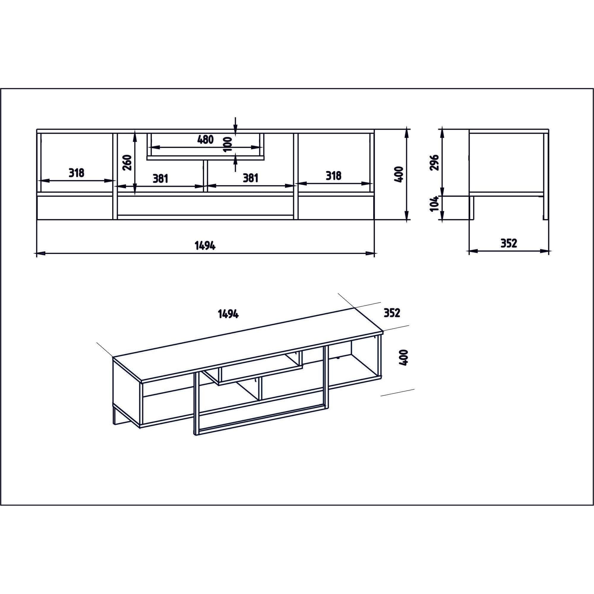 Comoda TV Asal, nuc/negru, PAL melaminat, 150x35x40 cm
