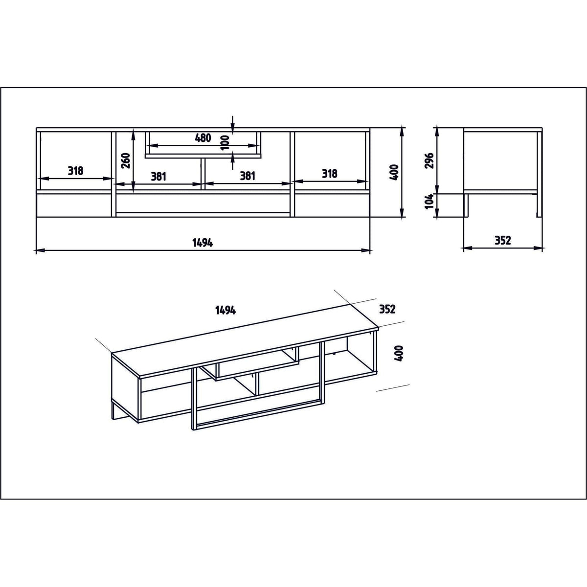 Comoda TV Asal, nuc/negru, PAL melaminat, 150x35x40 cm