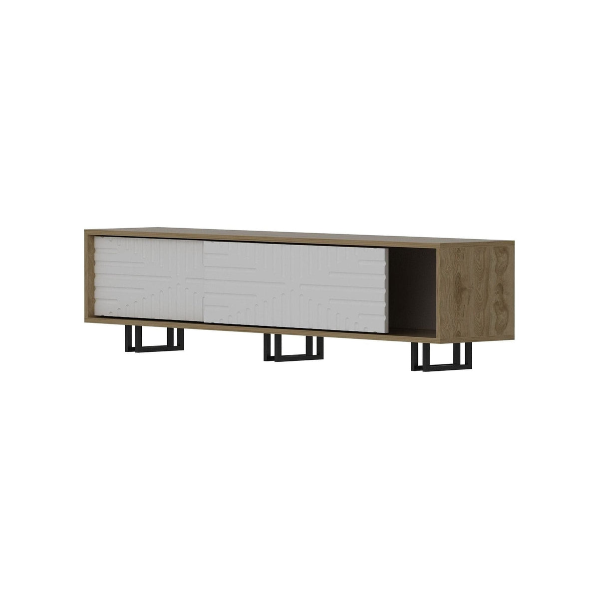 Comoda TV Askal, stejar/alb, PAL melaminat/metal, 180x35x47 cm