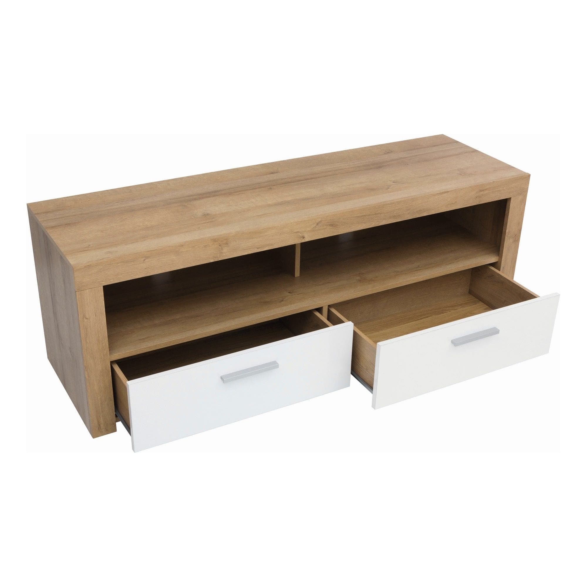 Comoda TV BALDER RTV2S, alb/stejar, PAL, 135x42x48 cm