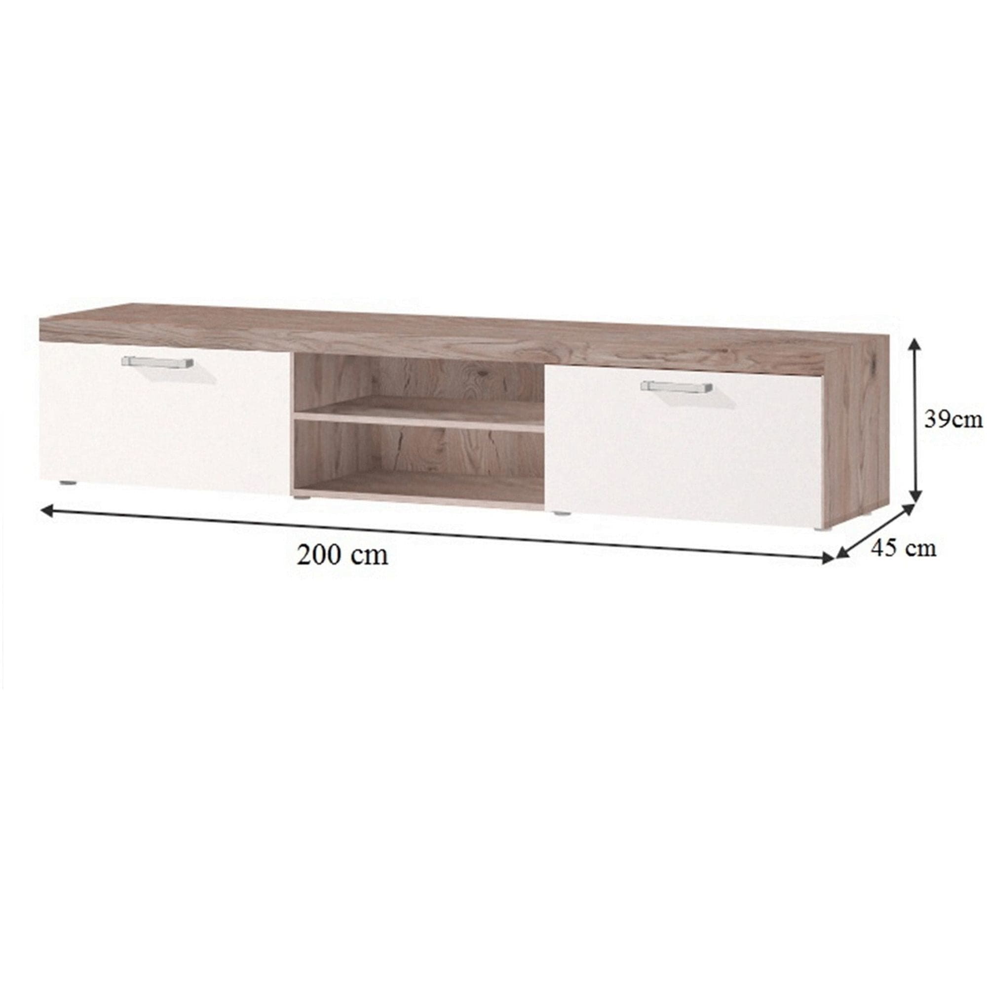 Comoda TV CHERIS 8, stejar deschis/crem, DTD laminat, 200x45x39 cm