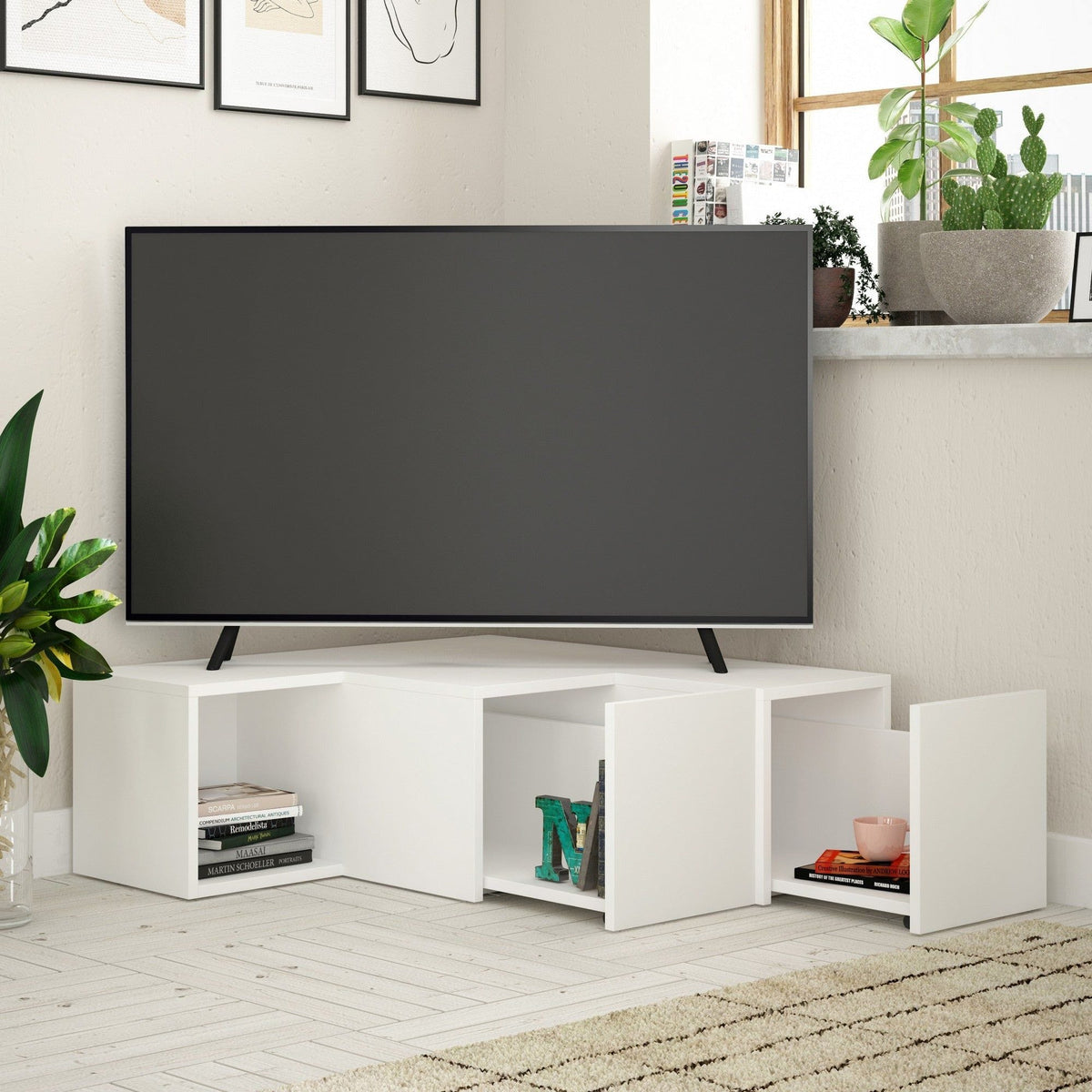 Comoda TV COMPACT, alb, PAL melaminat, 90x30/90x32 cm