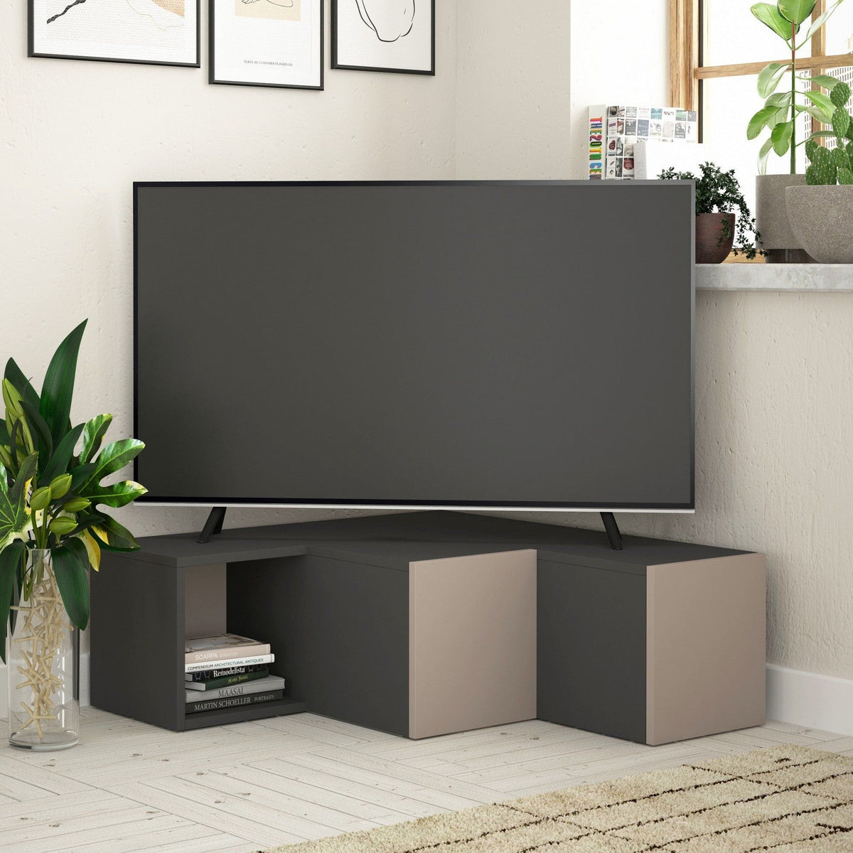 Comoda TV COMPACT, gri antracit, PAL melaminat, 90x30/92x32 cm