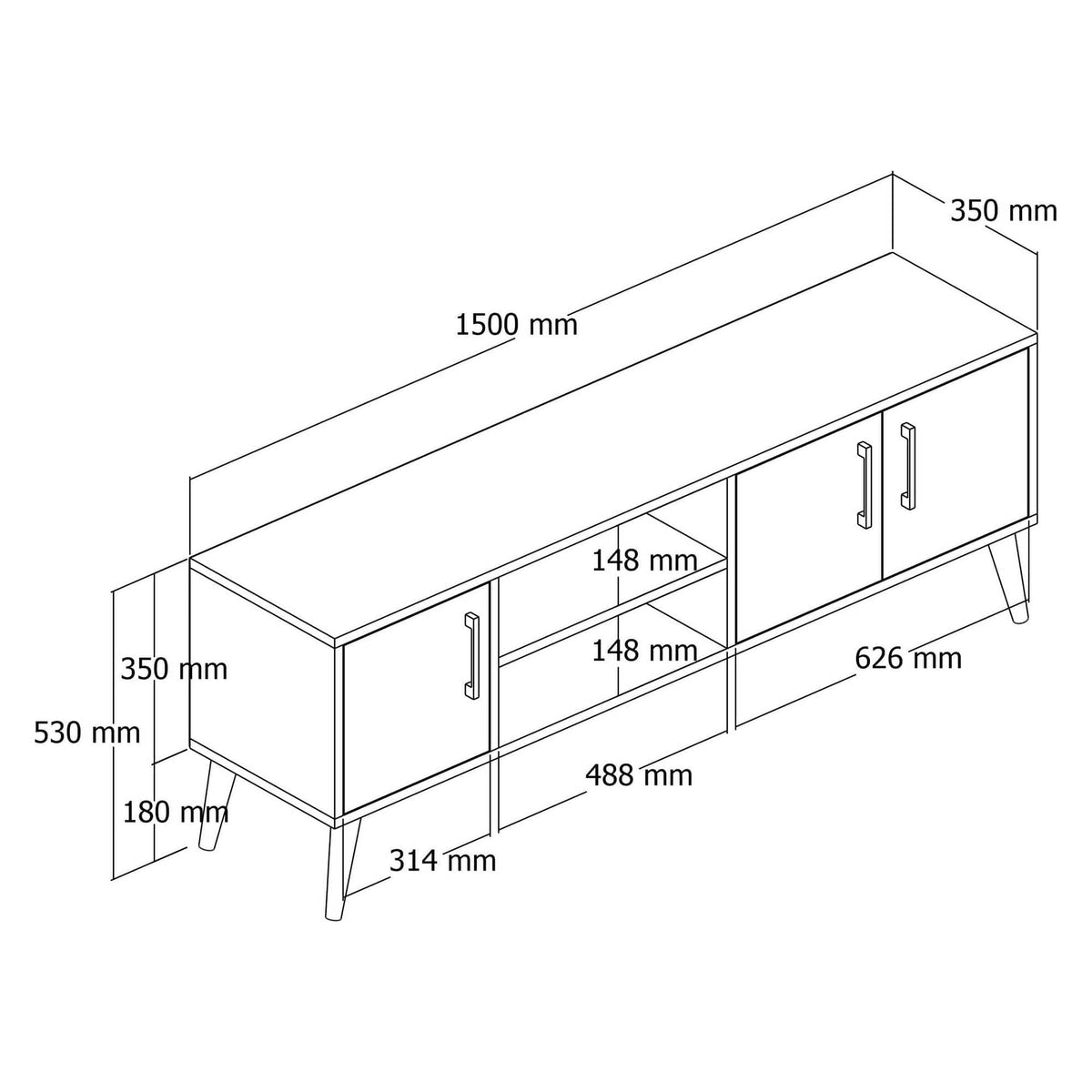 Comoda TV EXXEN-1584, stejar/alb, PAL melaminat, 150x34x52 cm