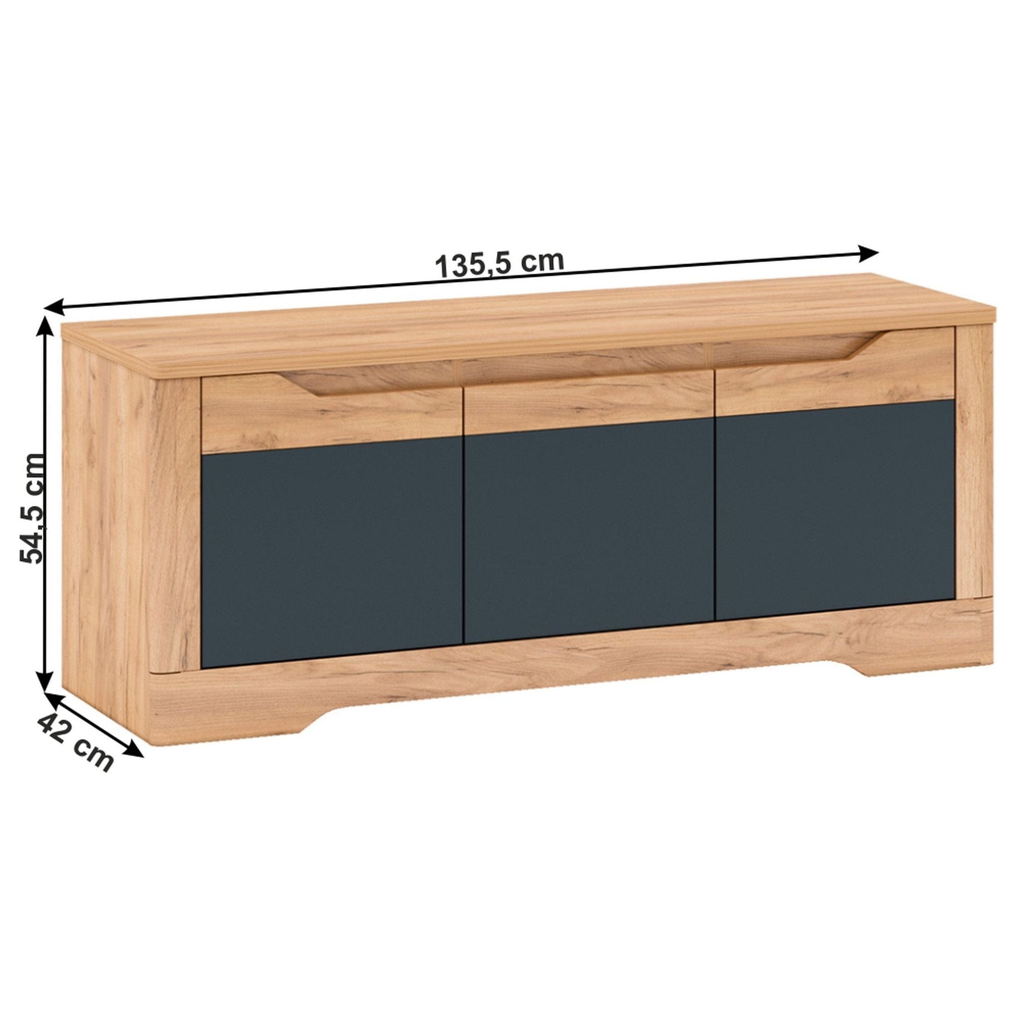 Comoda TV FIDEL, stejar artisan/gri grafit, DTD laminat, 135x42x55 cm