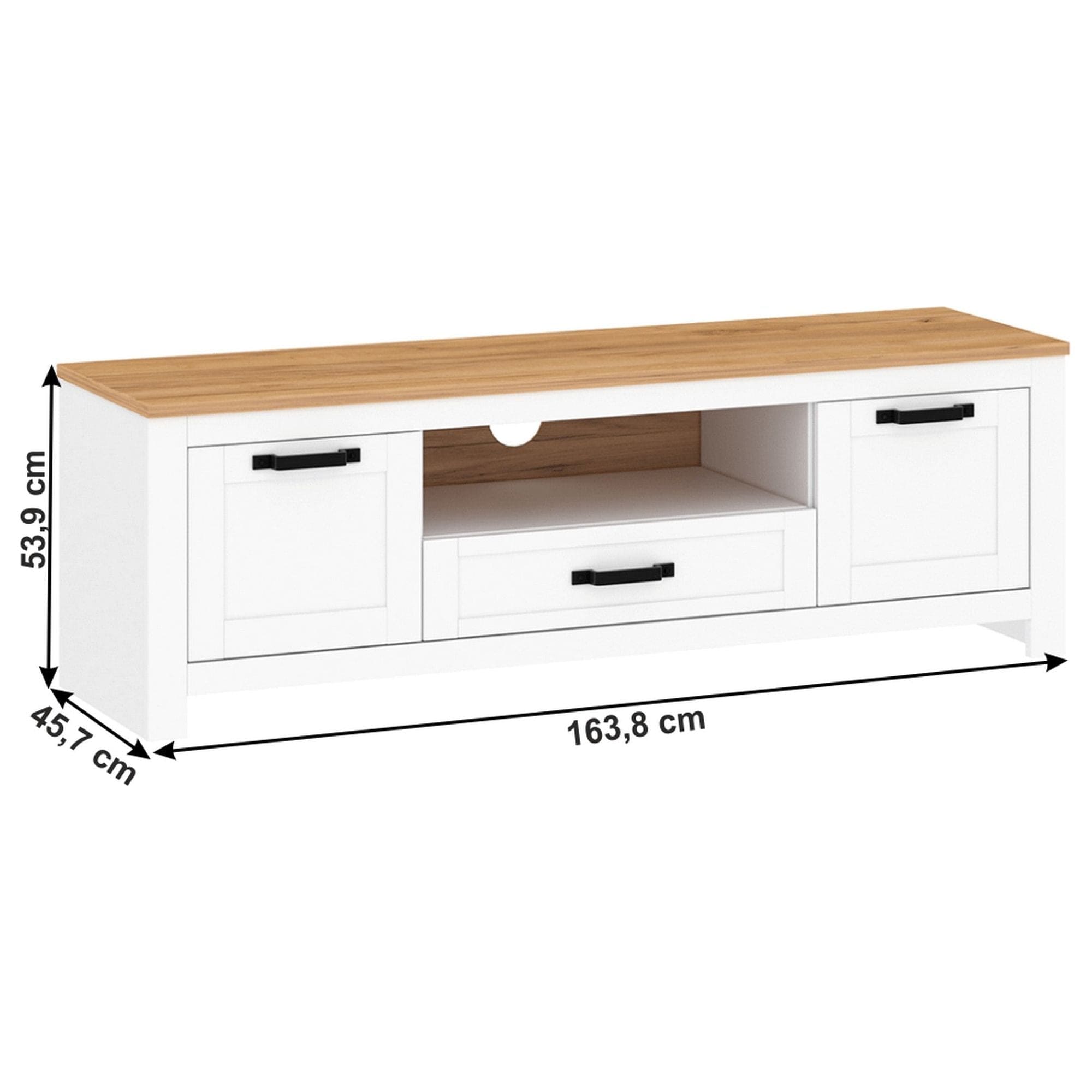 Comoda TV LANZETTE B, alb/stejar craft auriu/negru, DTD laminat, 164x46x54 cm