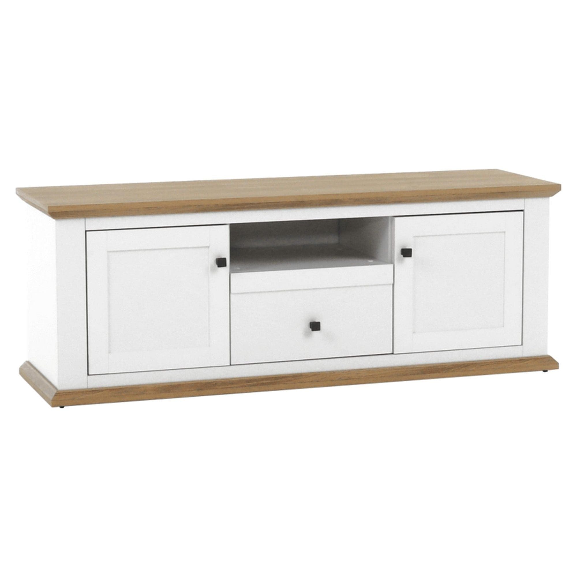 Comoda TV LEON MZ15, alb/stejar grand, DTD laminat, 150x45x55 cm