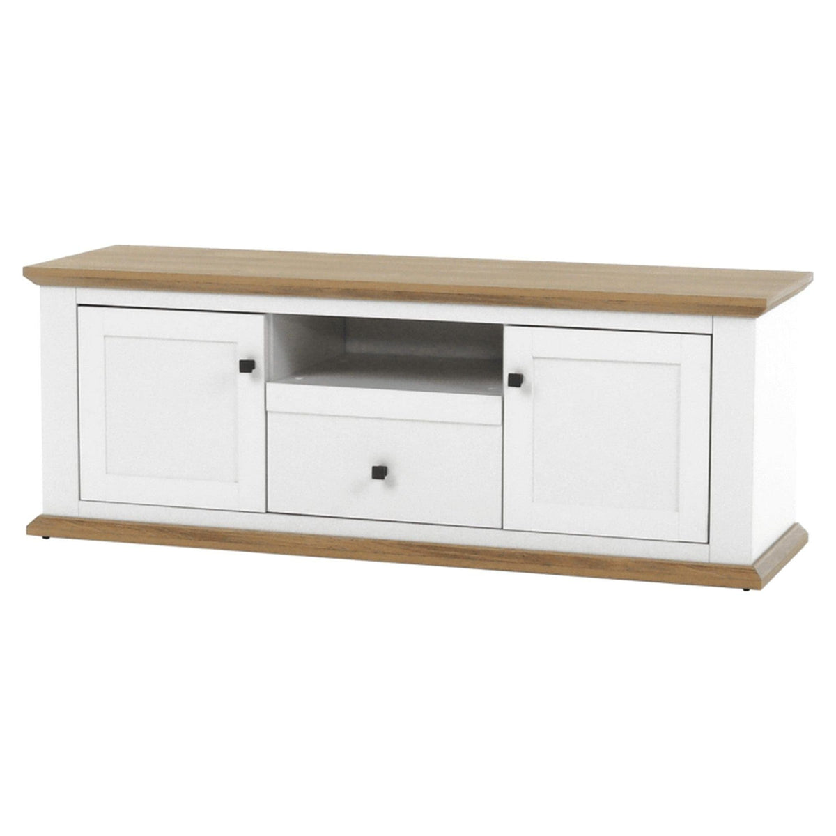 Comoda TV LEON MZ15, alb/stejar grand, DTD laminat, 150x45x55 cm