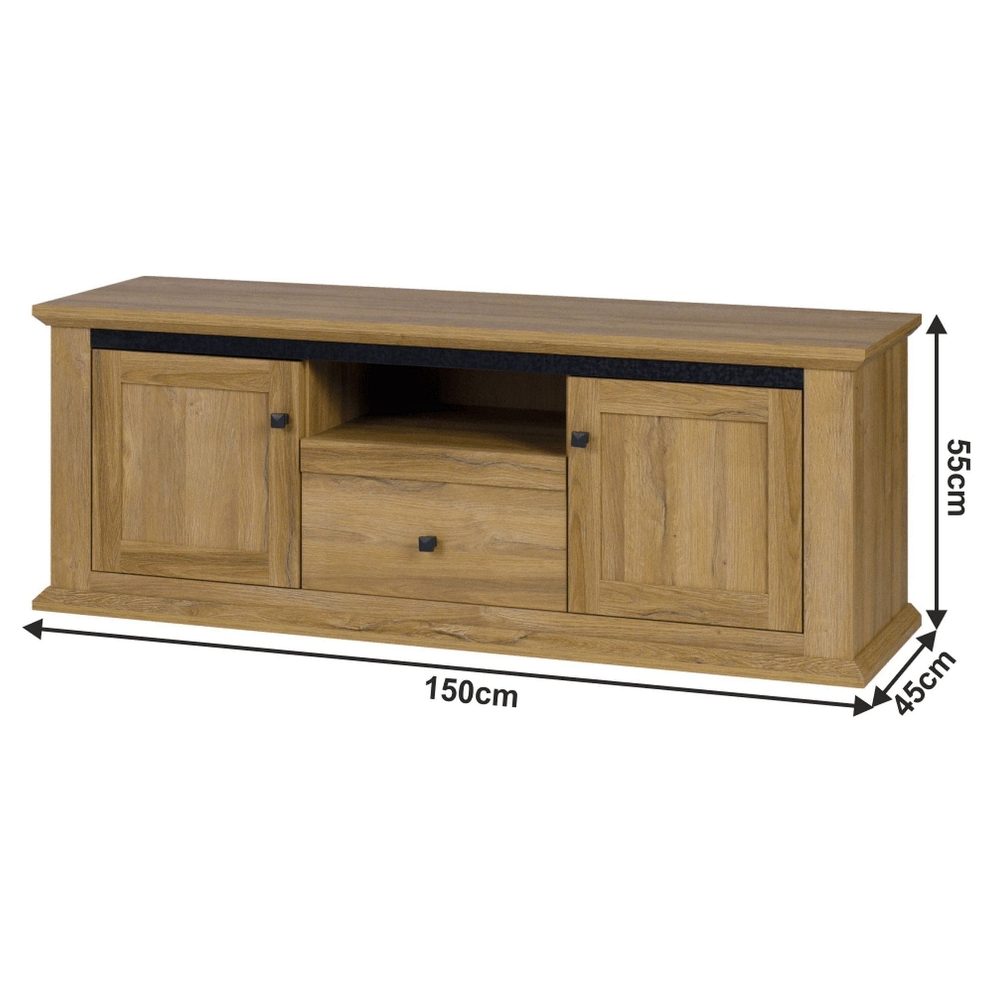 Comoda TV LEON MZ15, stejar grand, DTD laminat, 150x45x55 cm