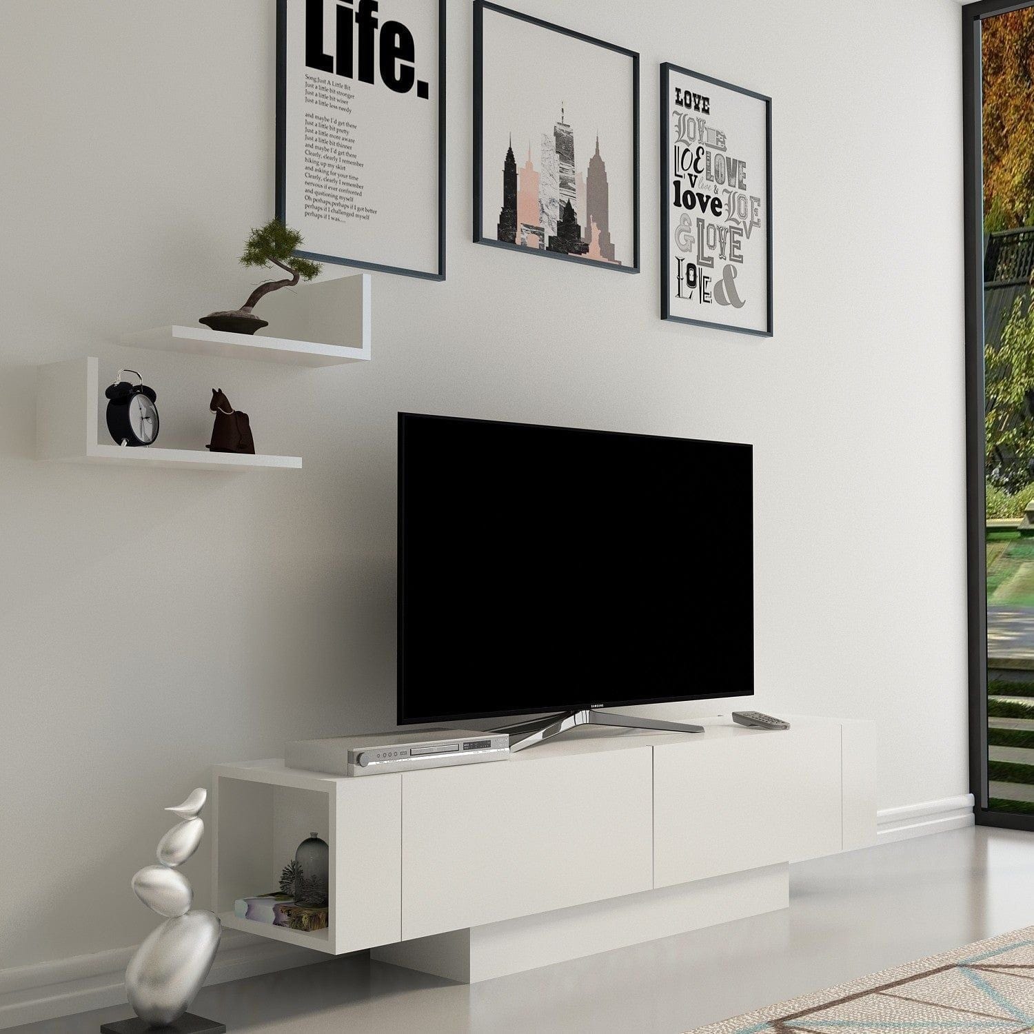 Comoda TV Matera, alb, PAL melaminat, 150x32x42 cm