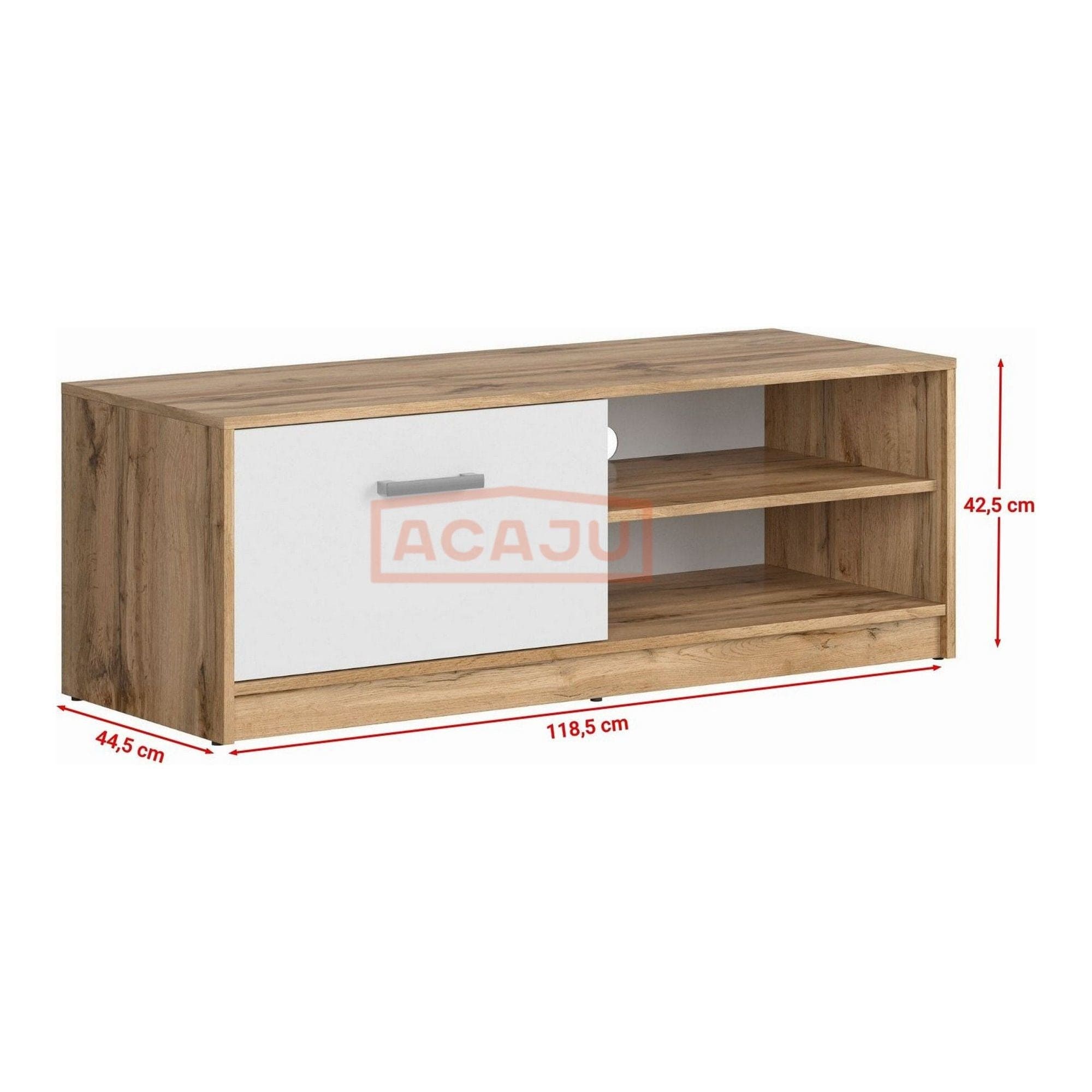 Comoda TV MATOS, alb/stejar wotan, 119x45x43 cm