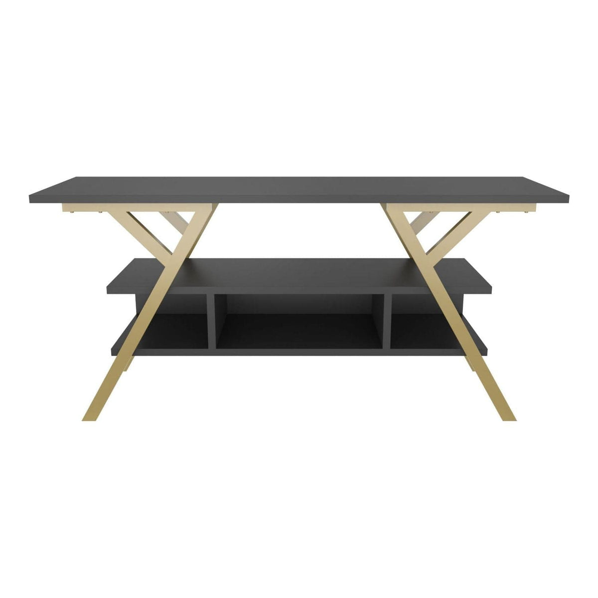 Comoda TV MINERVA, gri antracit/auriu, PAL/metal, 120x35x55 cm